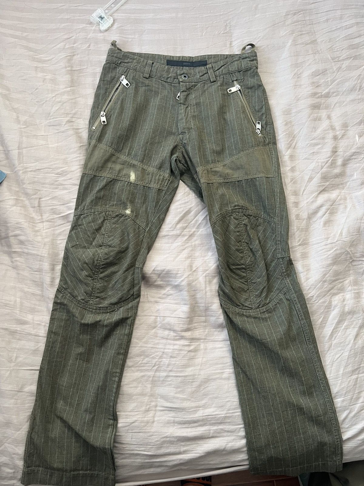 image of Griffin Checkered Paneled Plaid Zipper Pants in Green, Men's (Size 30)