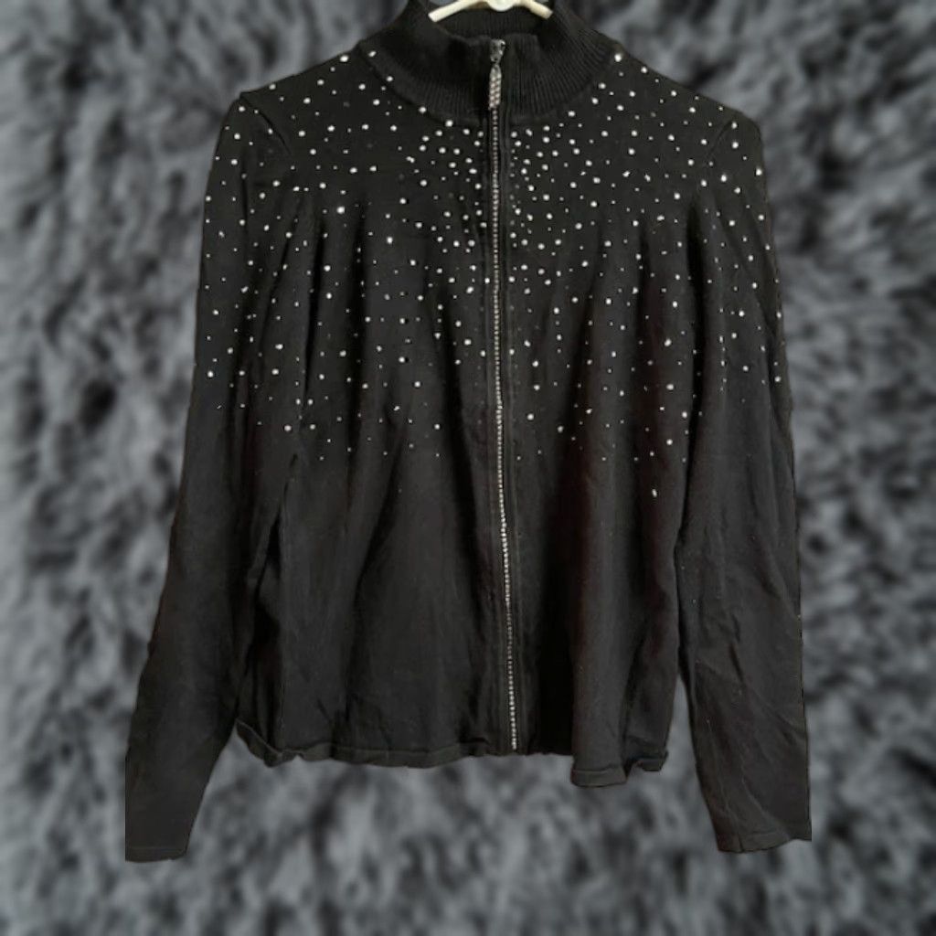 Vintage Fontana Jacket Womens M Rhinestones Zipper Bejeweled Full Zip 90s Y2K Black Size M / US 6-8 / IT 42-44 - 1 Thumbnail