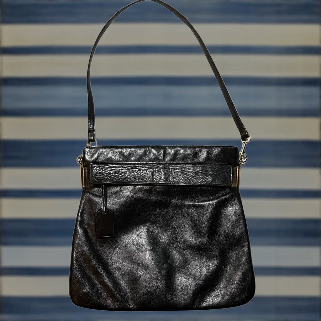 Vintage Lisette Black Leather Purse Shoulder Handbag Womens Damaged Front Pocket Clamp Metal Read Description Bag Charm Size ONE SIZE - 1 Thumbnail