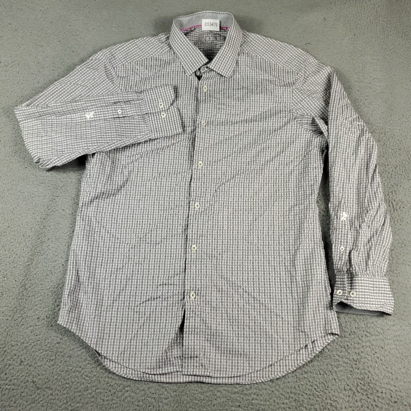 BUGATCHI Bugatchi Uomo Shirt Mens 17.5 Gray Plaid Dress Button Up Long Sleeve Size 46R - 2 Thumbnail