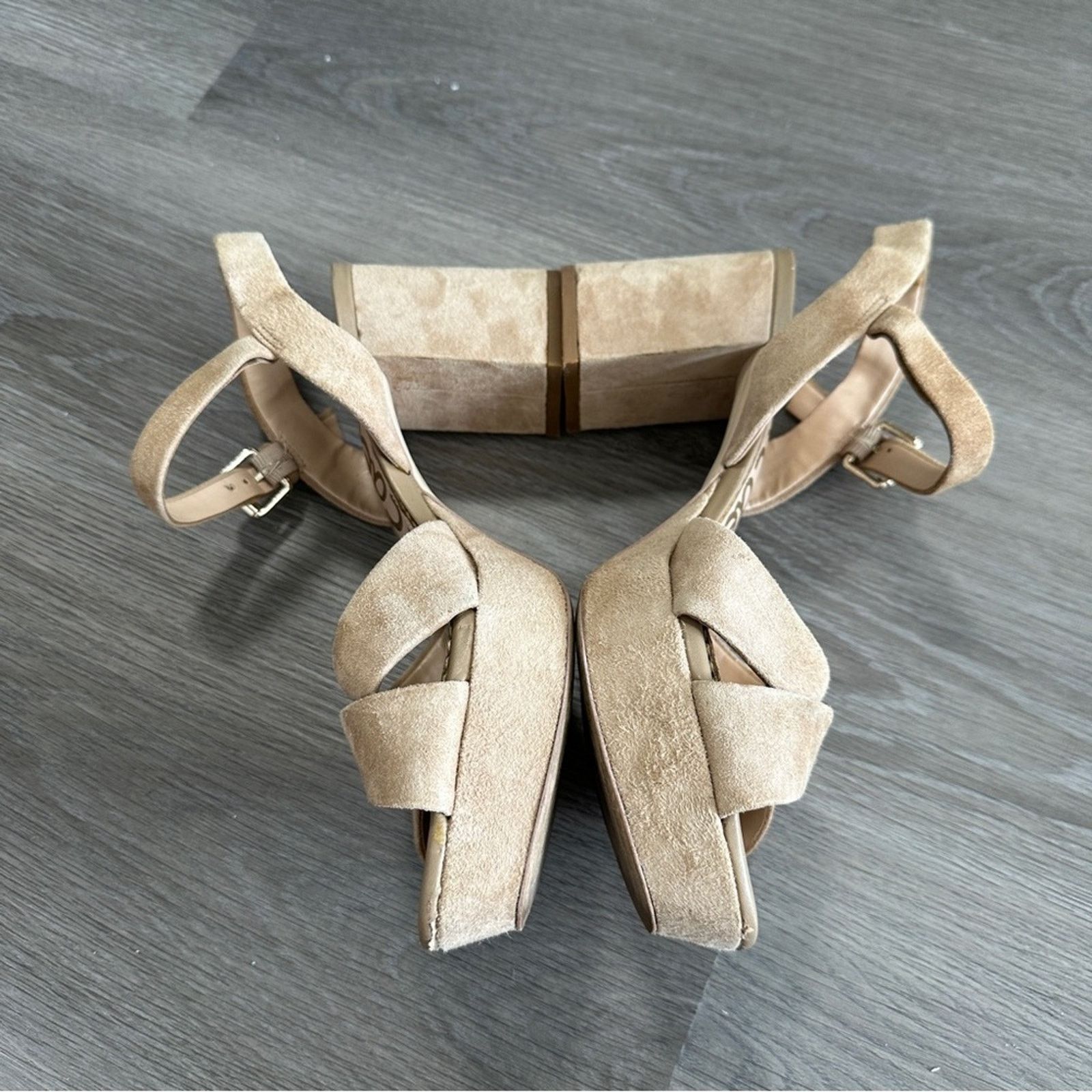 Sam Edelman Sam Edelman Leather Suede Beige Cream Strappy Block Heels 9 Size US 9 / IT 39 - 3 Thumbnail