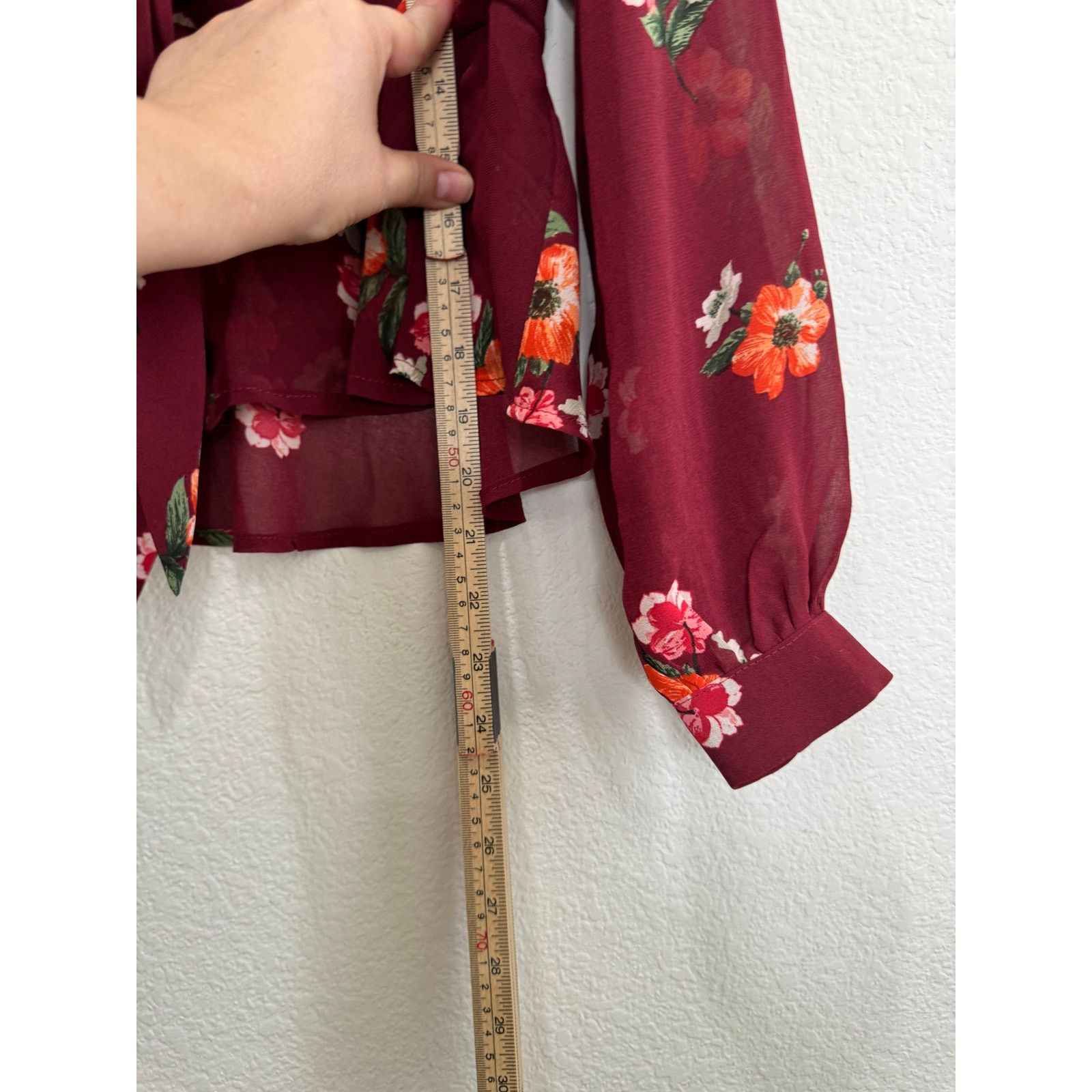 Other Women's Sheer Long Sleeve Blouse Top Maroon Medium Size M / US 6-8 / IT 42-44 - 5 Thumbnail