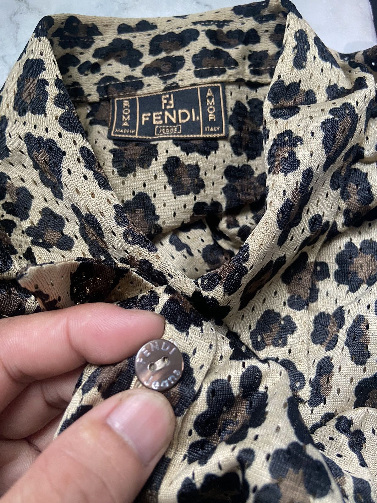 Fendi Vintage 90’s FENDI leopard print mesh button down shirt Size XS / US 0-2 / IT 36-38 - 6 Thumbnail