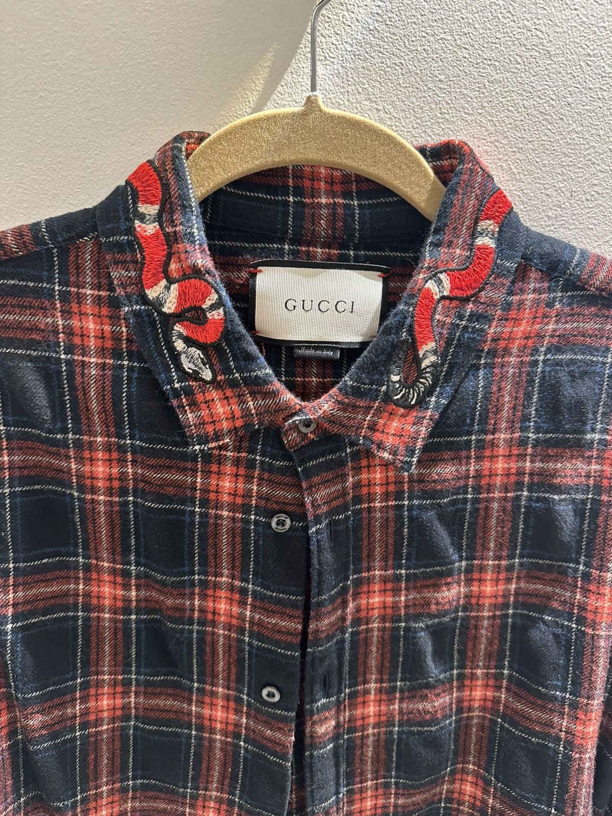 Gucci GUCCI Snake Embroidered Flannel Button Down Shirt Size US L / EU 52-54 / 3 - 3 Thumbnail