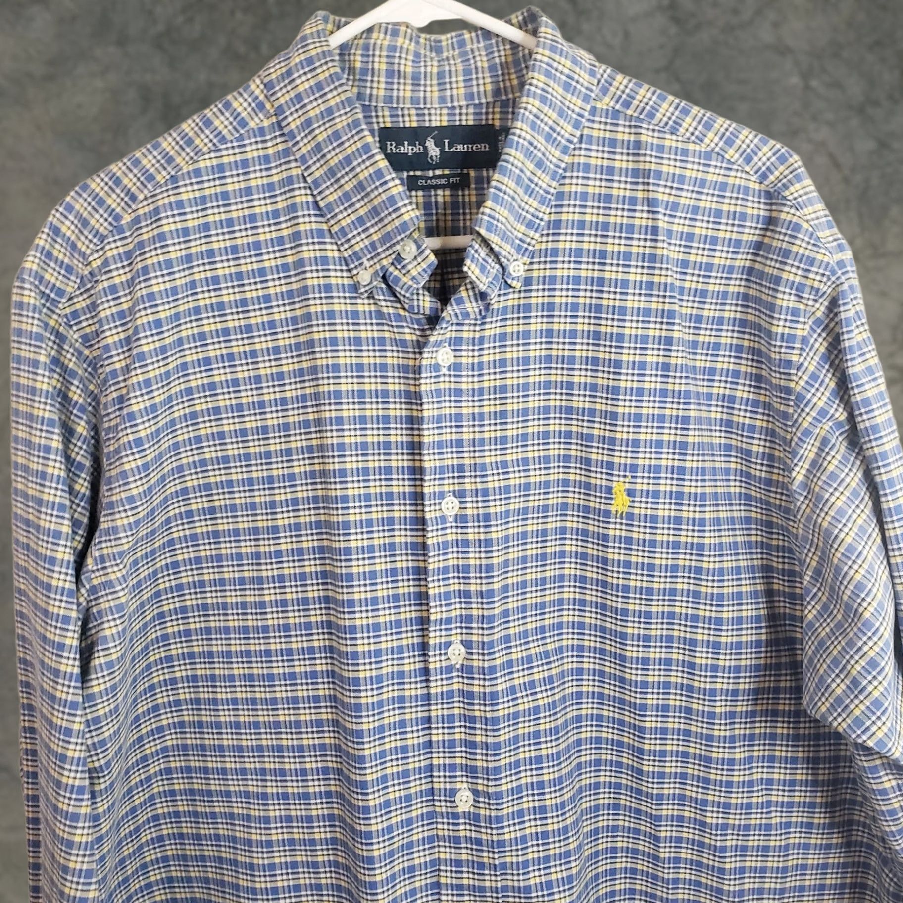 Ralph Lauren Ralph Lauren Men’s Button-Down Shirt XL Blue Yellow Plaid Chambray Classic Fit Size US XL / EU 56 / 4 - 1 Thumbnail