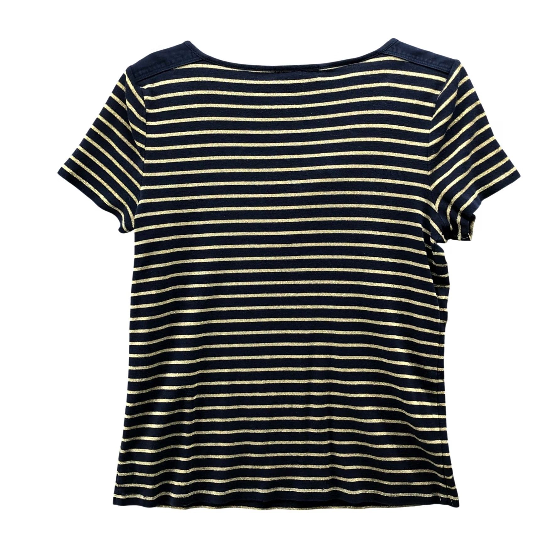 Ralph Lauren VINTAGE Lauren Ralph Lauren Henley Short Sleeve T Shirt Womens L Blue Gold Striped Size L / US 10 / IT 46 - 2 Thumbnail