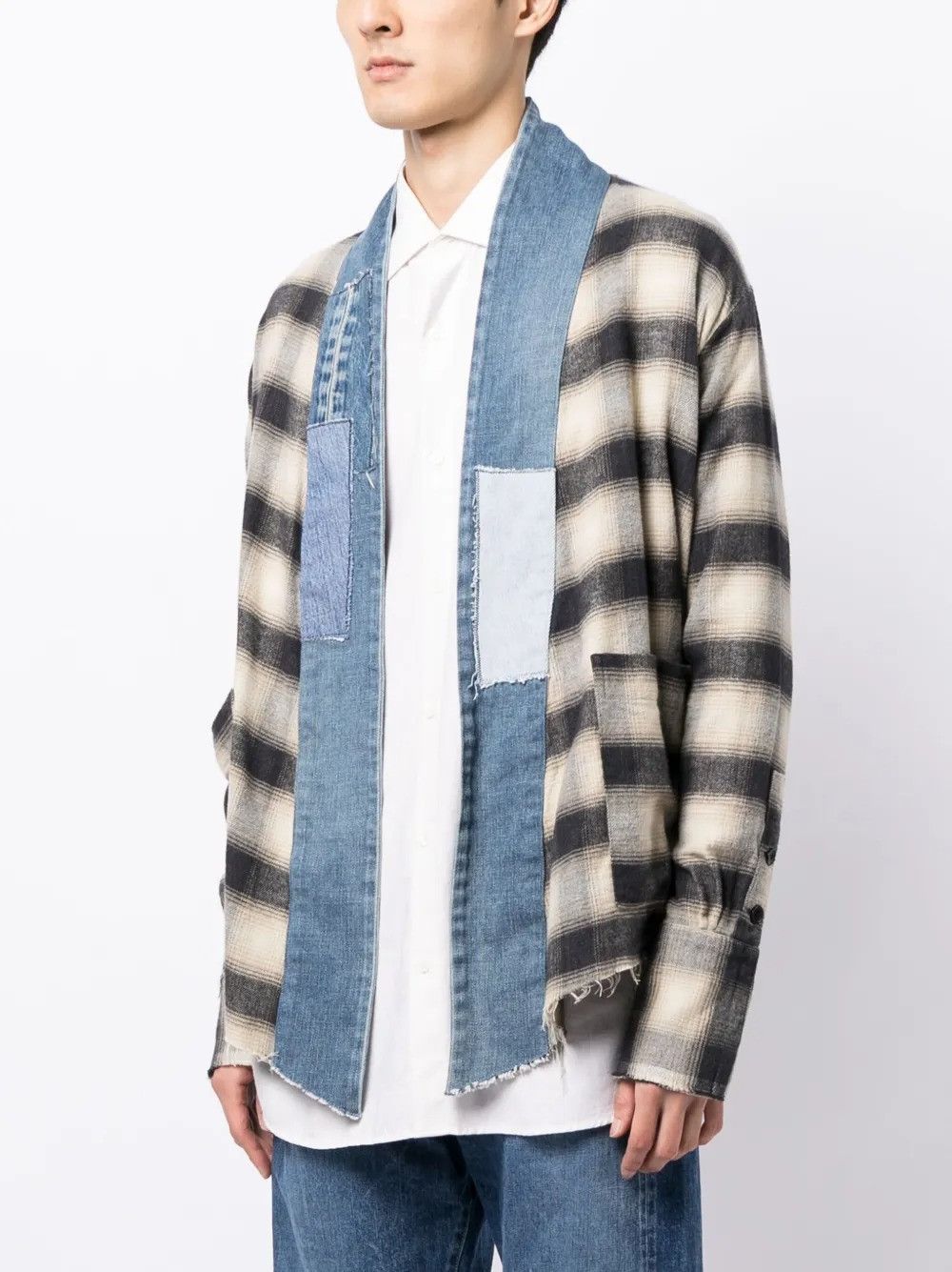 Greg Lauren $1k Greg Lauren Beige Plaid GL1 Kimono Jacket Size US XS / EU 42 / 0 - 5 Thumbnail