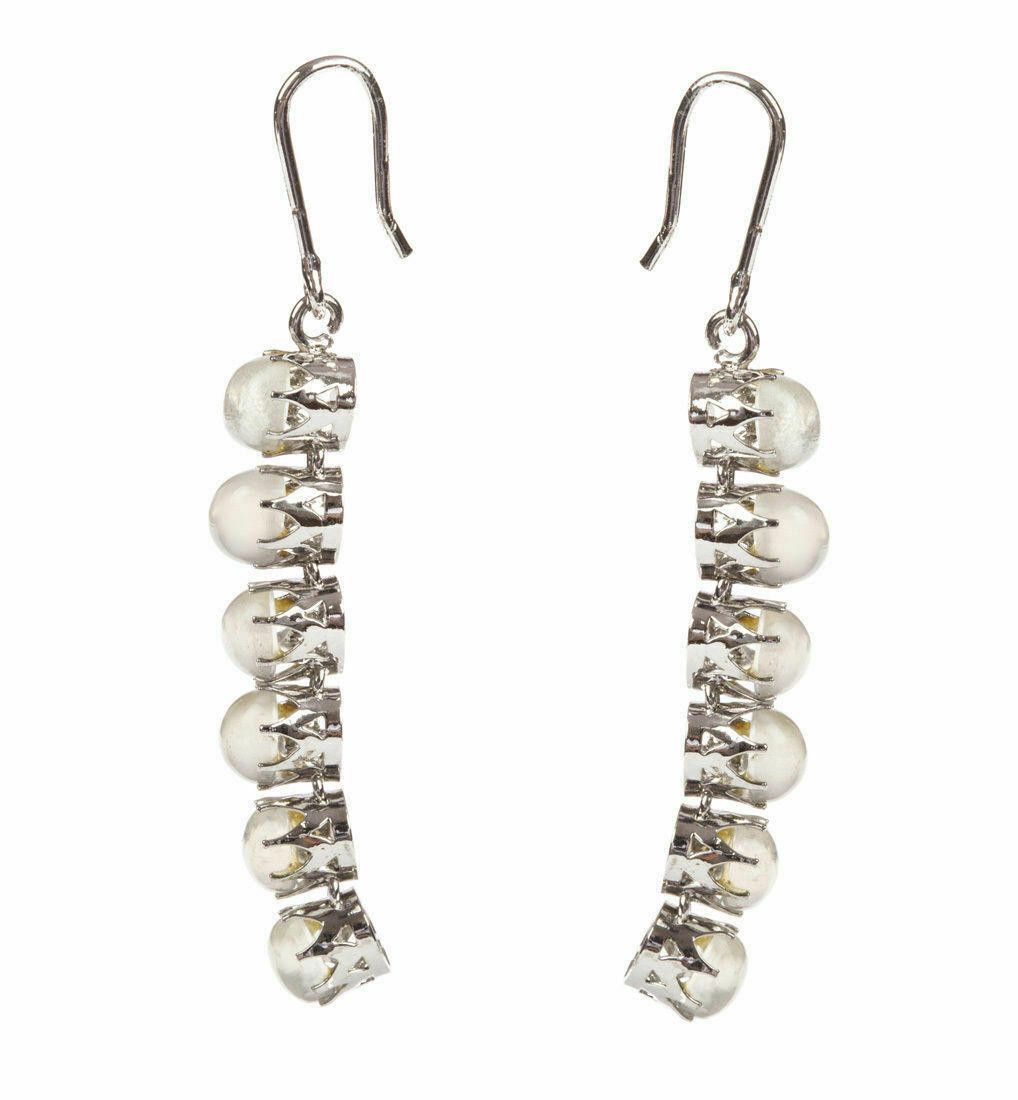 Designer Sterling Silver & Grey Moonstone Cabochon Dangling Earrings Size ONE SIZE - 4 Thumbnail