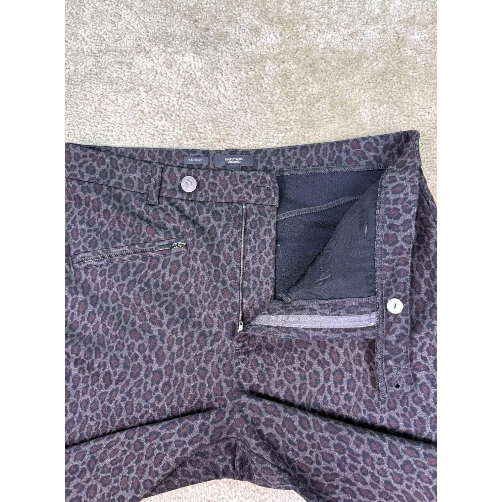 Vera Wang Vera Wang Pants Womens L Twill Leopard High Rise Skinny Officecore Multicolor Size 36" / US 14 / IT 50 - 3 Thumbnail