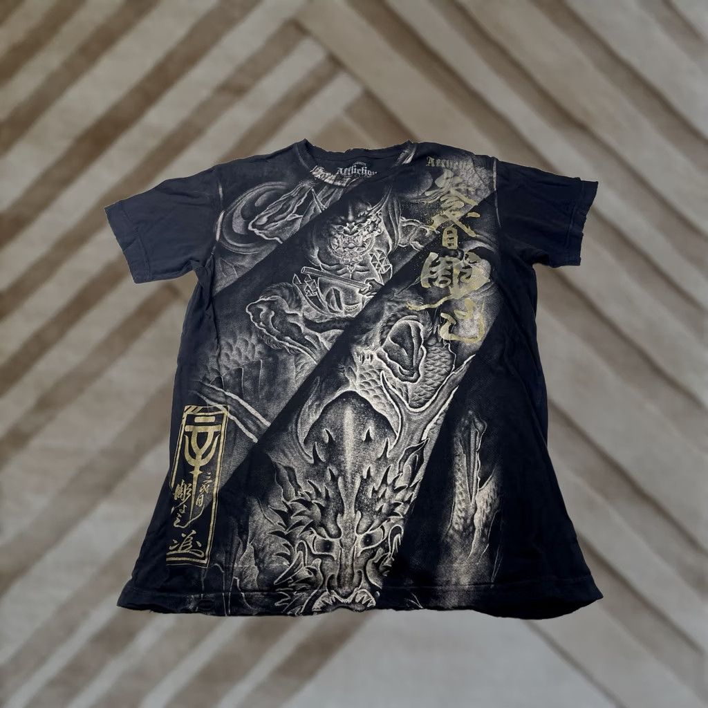 Affliction Y2K Affliction Heroes & Demons T-shirt Black Large L Mens Crew Neck Graphic Print Short Sleeve Cotton Knit Relaxed Big & Tall Affliction Brand Size US L / EU 52-54 / 3 - 1 Thumbnail
