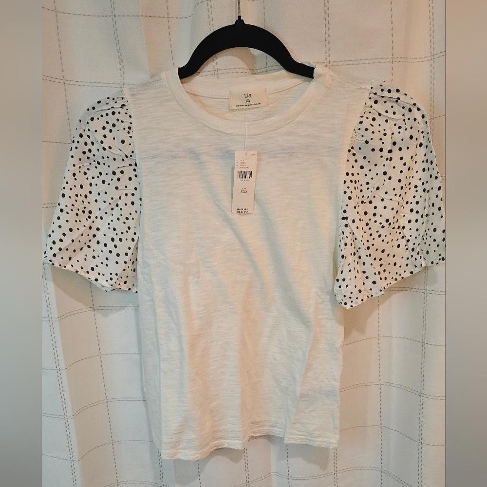 Designer Anthropologie by T.La Dotted Sleeved Top Size XXS / US 00 / IT 34 - 1 Thumbnail