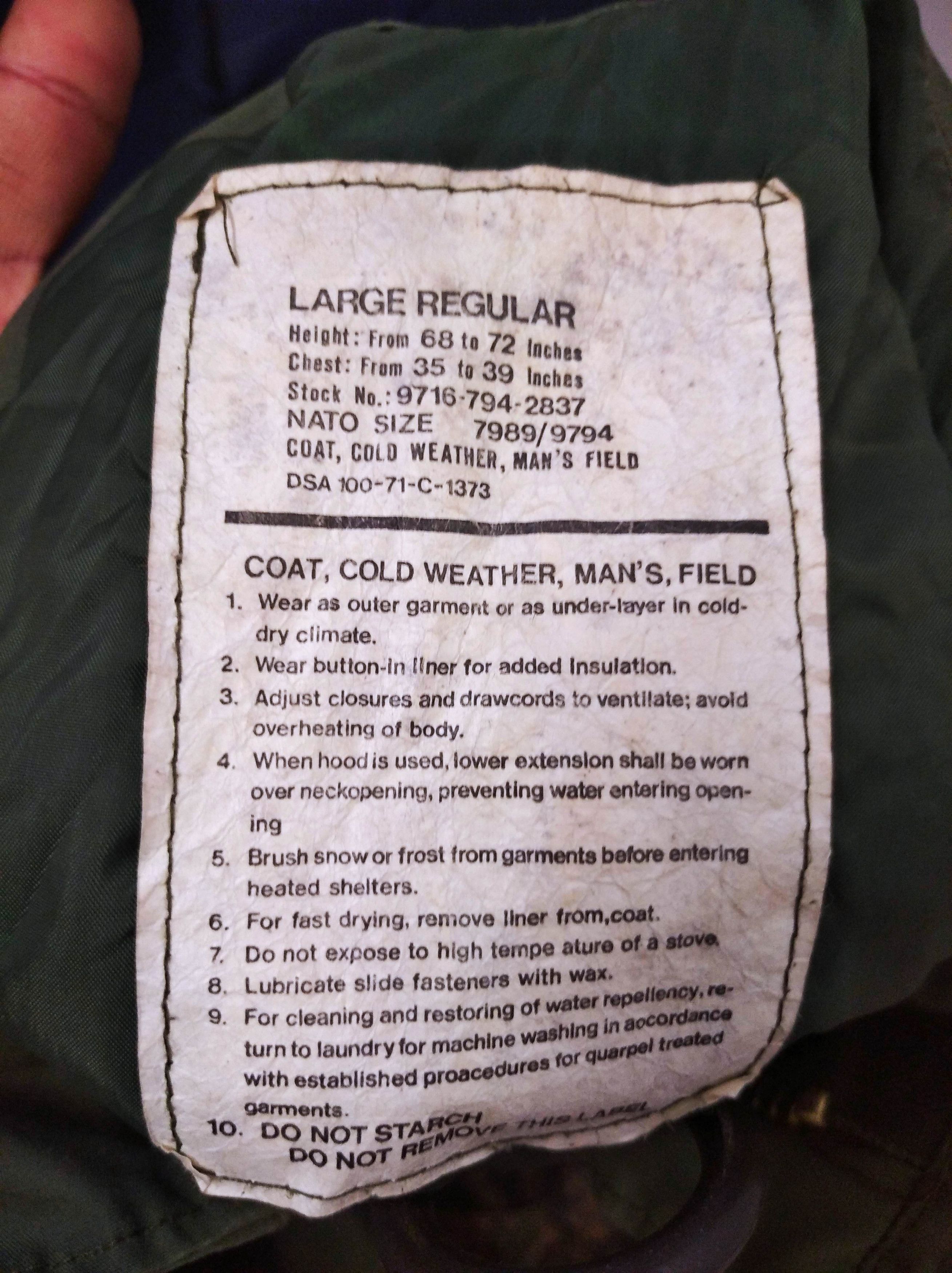 Vintage 1M-65 Man’s Field Coat PG-107 Jacket