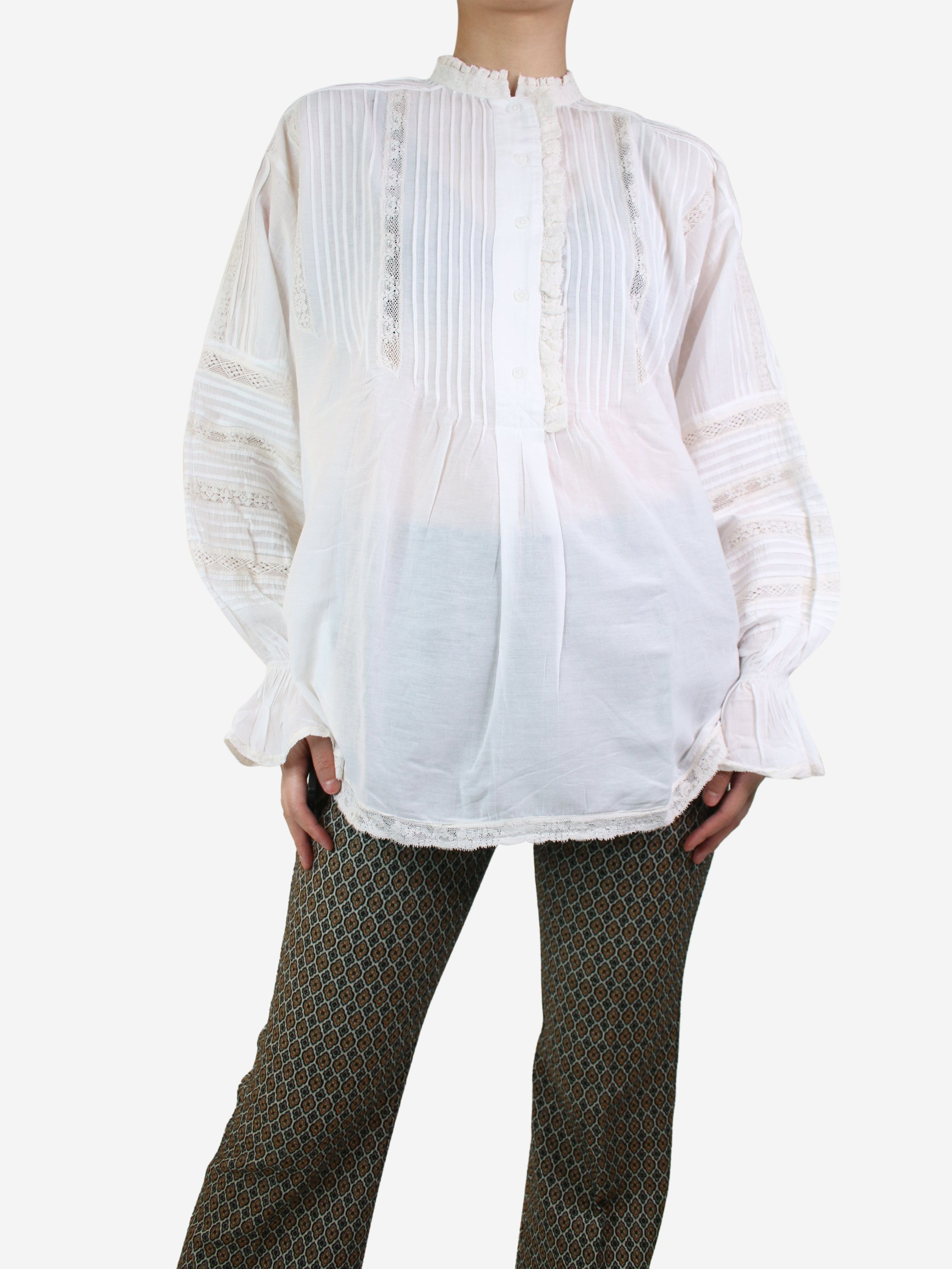 White pleated collarless shirt - size XS