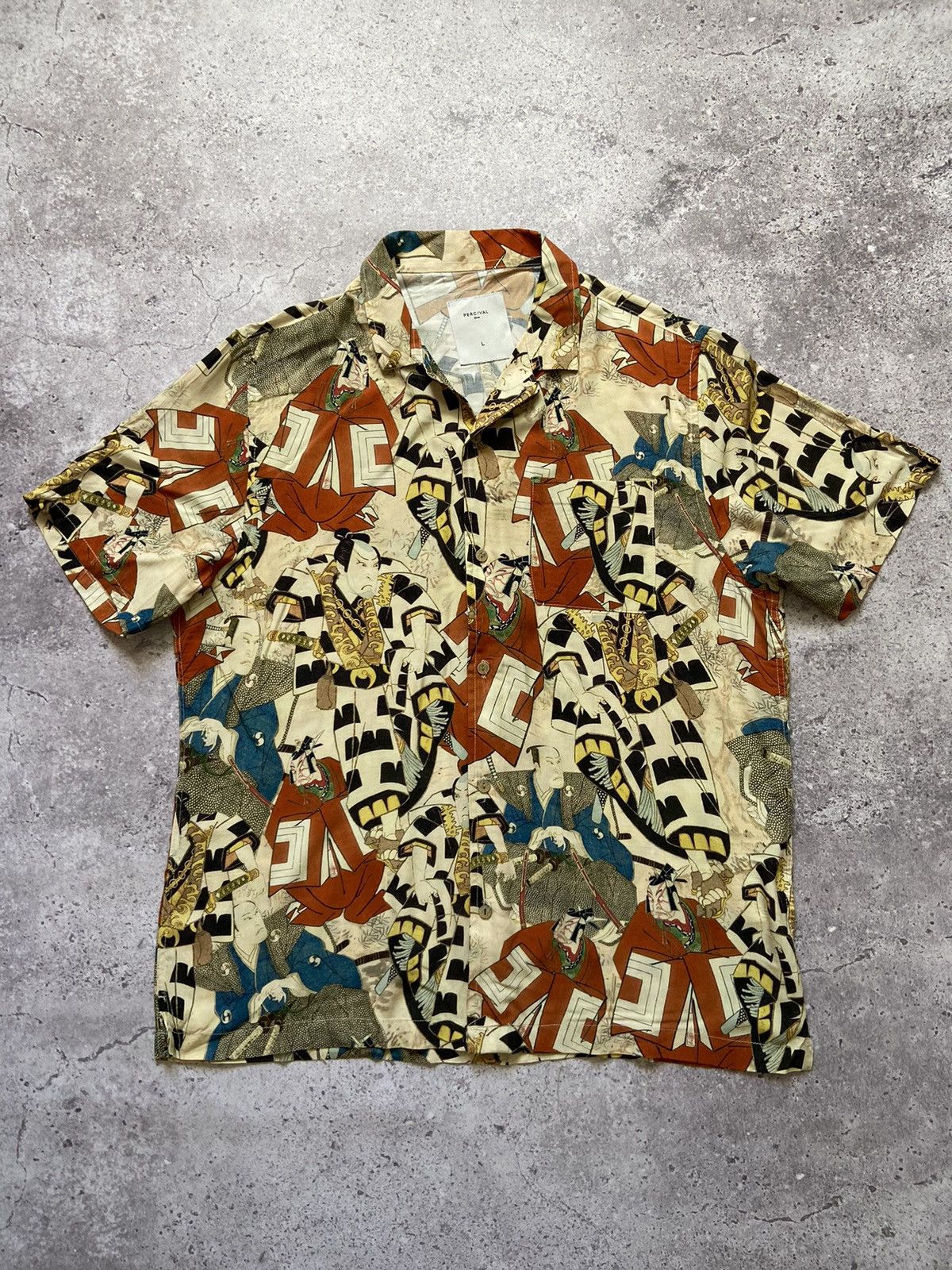 Percival Percival Samurai Japanese Print Hawaiian Viscose Shirt Size US L / EU 52-54 / 3 - 1 Thumbnail