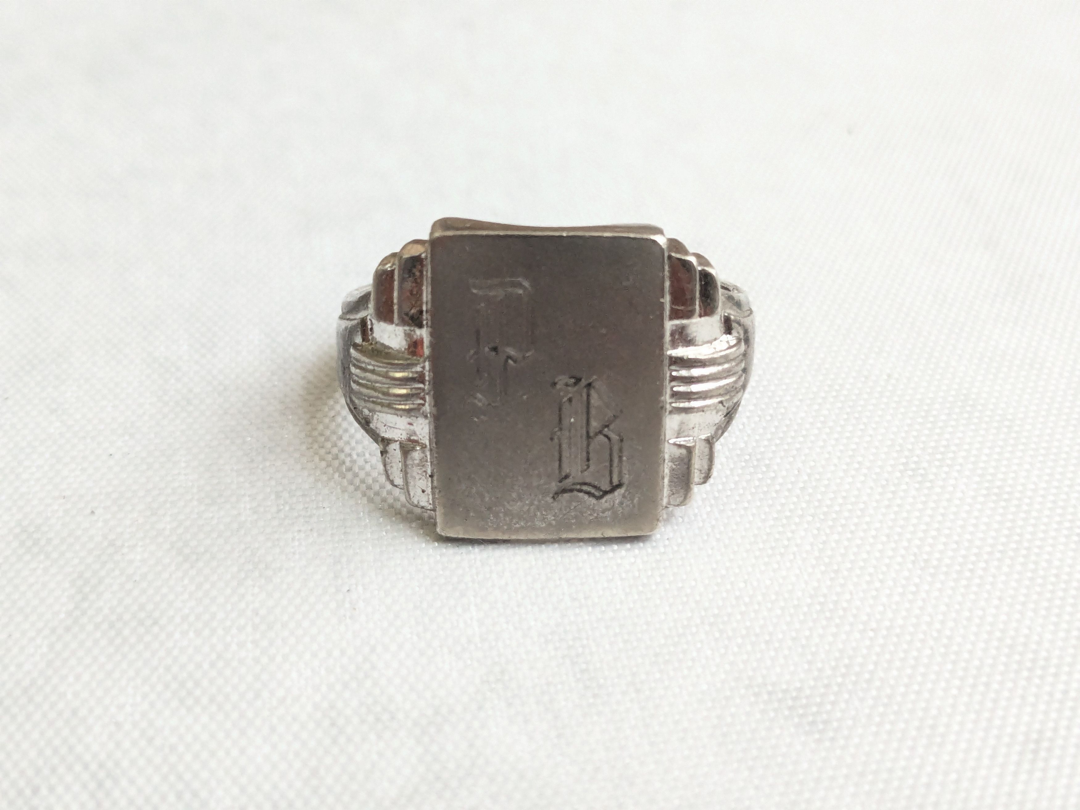 Jewelry Vintage Sterling Silver Signet Ring 11.25 Rectangle Monogram Size ONE SIZE - 4 Thumbnail