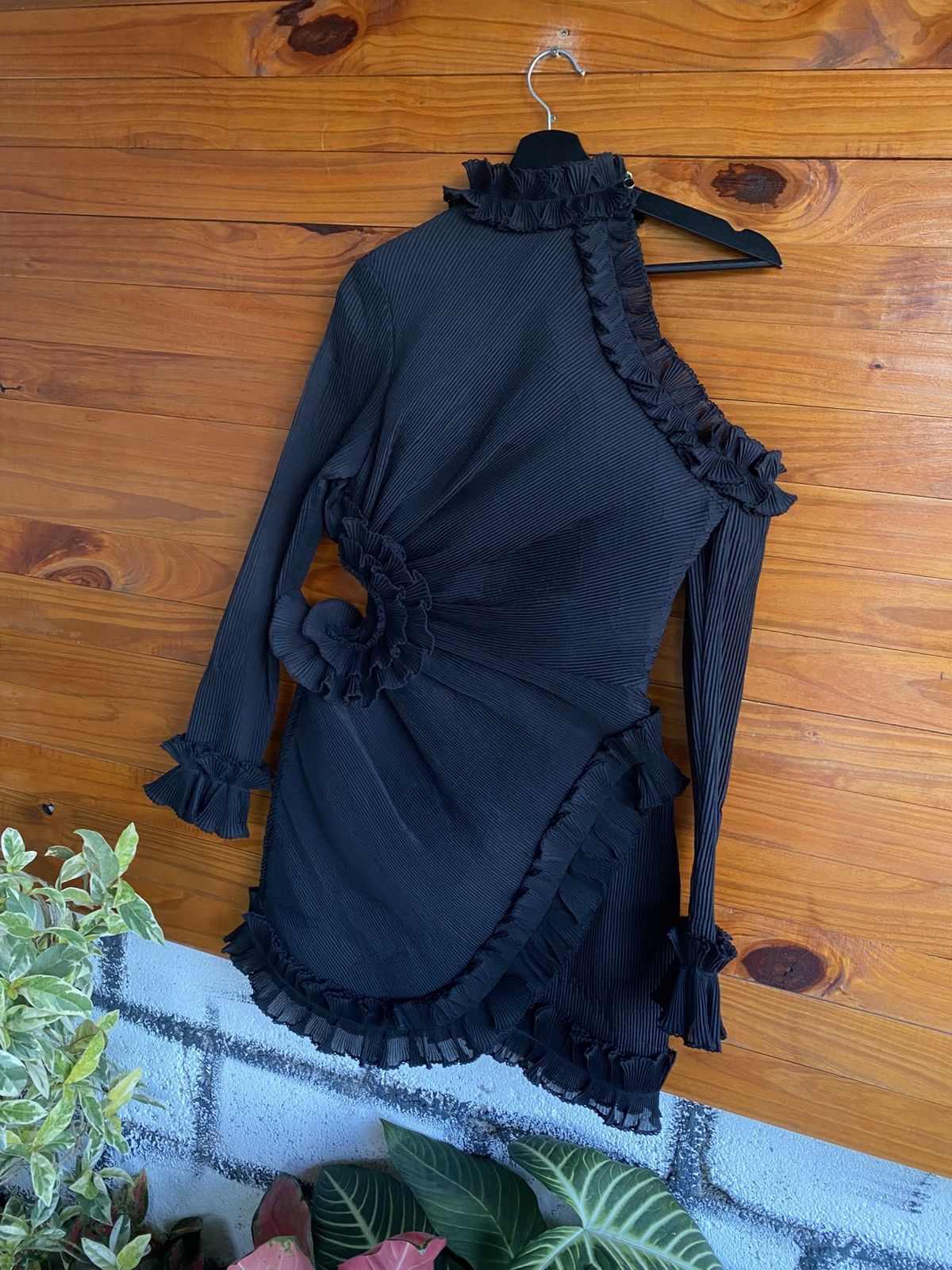 Zimmermann Black Pleated Ruffle Mini Dress Designer Evening Dress Size M / US 6-8 / IT 42-44 - 12 Thumbnail