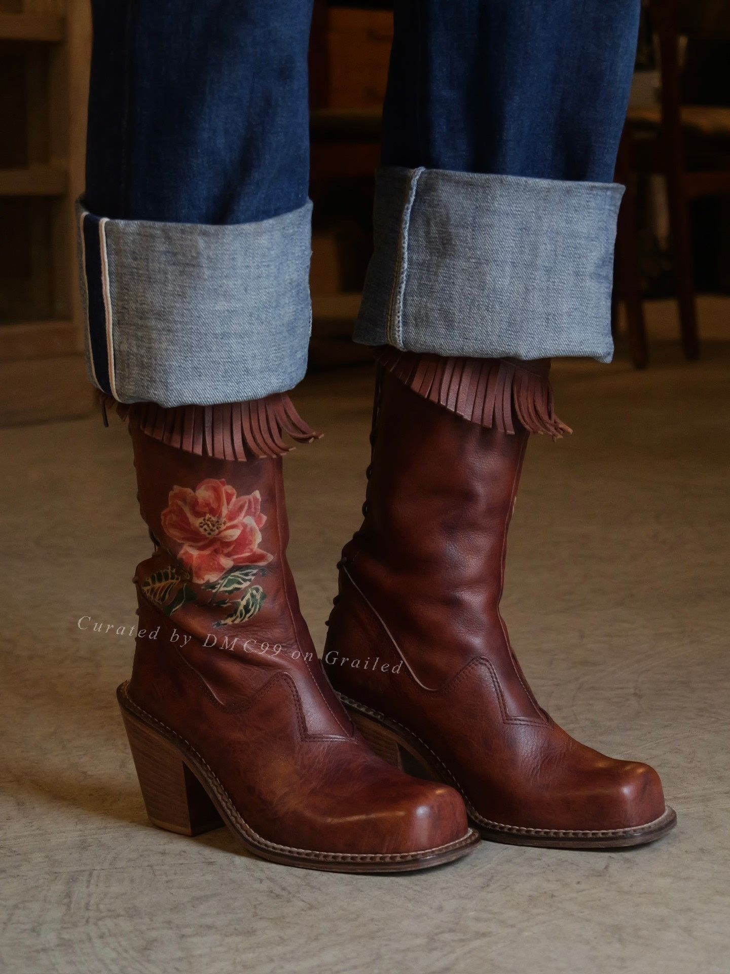 New Rock Ozone Rock Tassel Floral Leather Boots Size US 6 / IT 36 - 1 Thumbnail