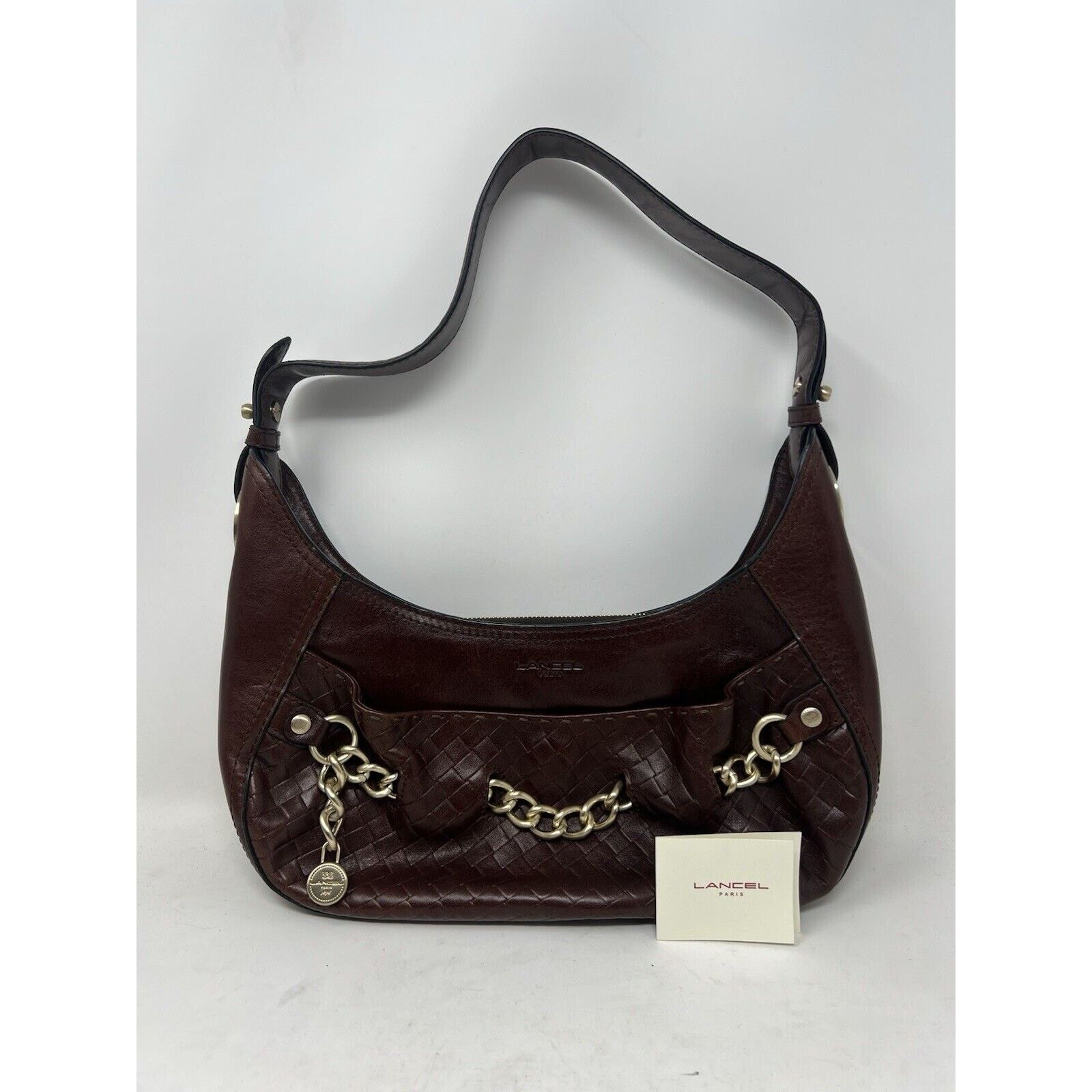 Lancel Lancel [Authentic] Curb Dark Brown Leather Weave Gold Chain Size ONE SIZE - 1 Thumbnail