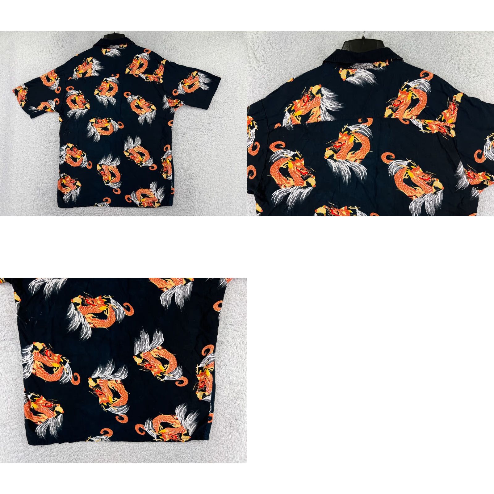 Vintage Hawaiian Shirt Mens Medium Black Orange Dragon All Over Print Button Up Pocket Shirt Size US M / EU 48-50 / 2 - 9 Thumbnail