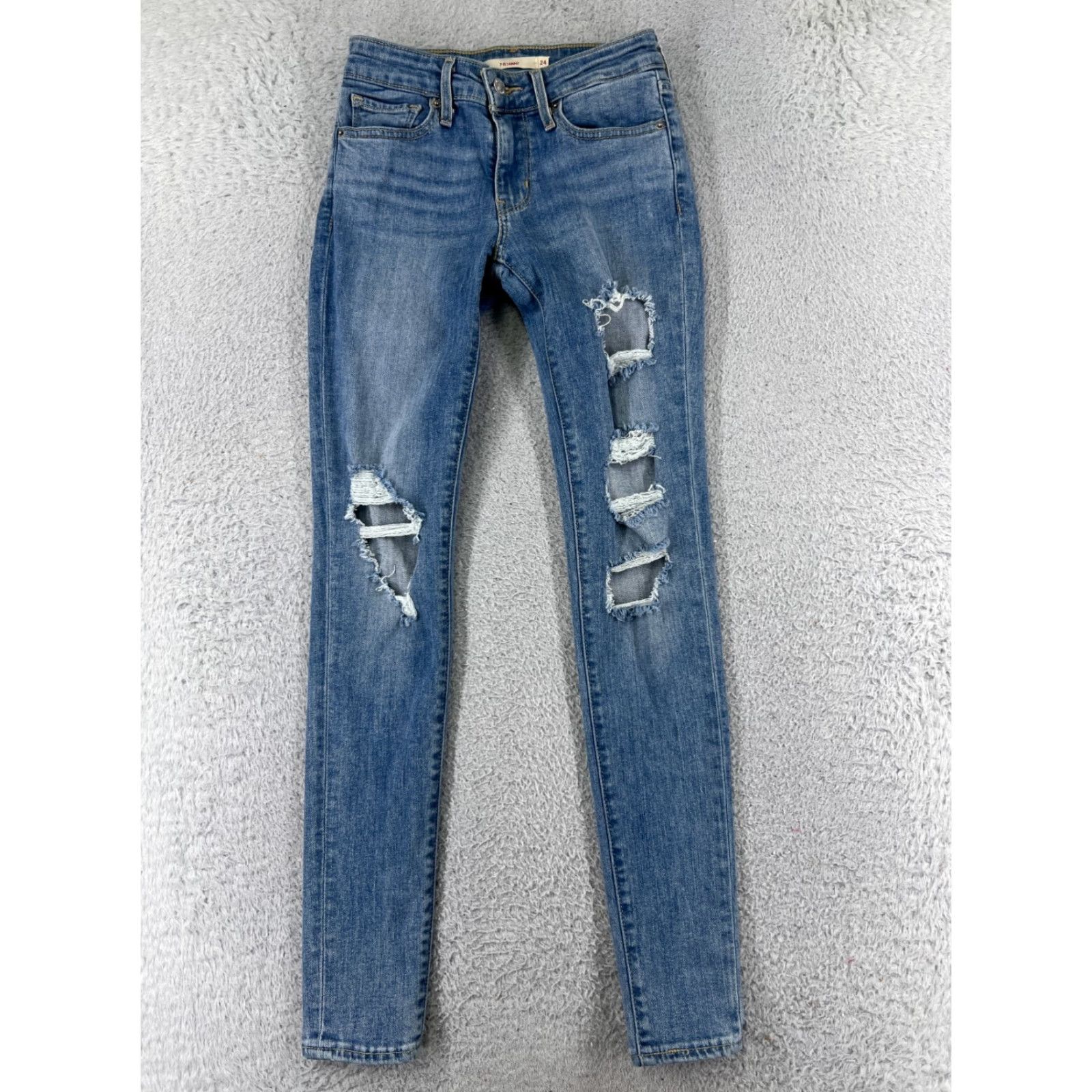 Levi's Levi's Jeans Womens 24 Blue Denim Levi'S 710 Skinny Distressed Premium Pants Modern Retro Vintage No Size 42" / US 20 - 2 Thumbnail