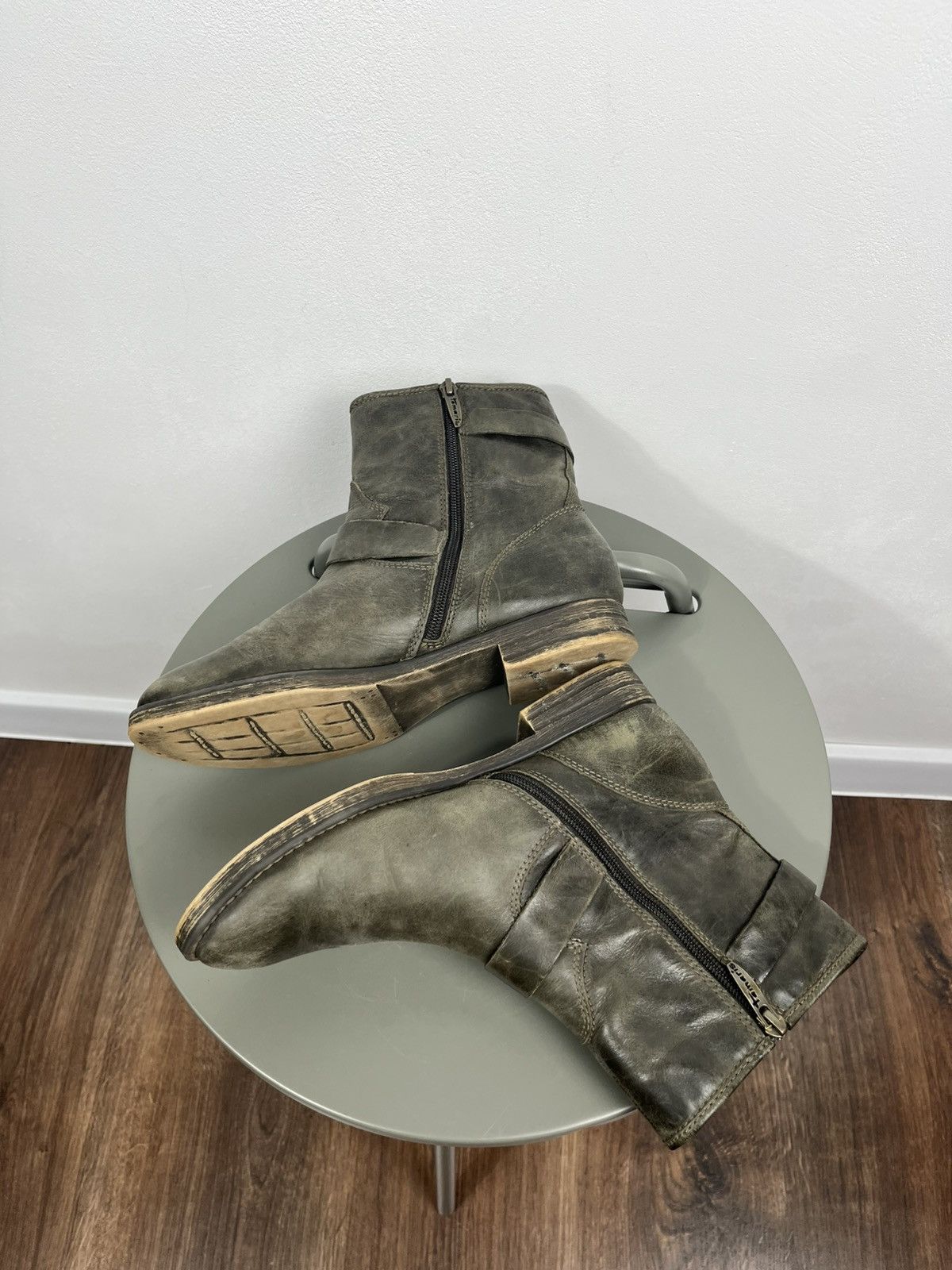 Other Distressed Leather Biker Ankle Boots Buckle Strap Zip EU 39 Size US 7 / IT 37 - 8 Thumbnail