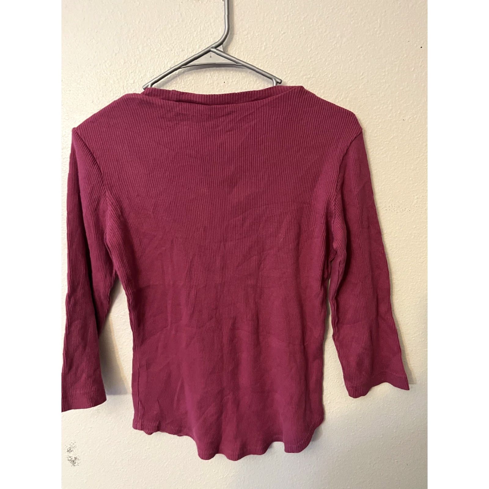 Eddie Bauer Eddie Bauer Knit Top Round Neck 3/4 Sleeve Cotton Tee Sz XS Maroon Size XS / US 0-2 / IT 36-38 - 3 Thumbnail
