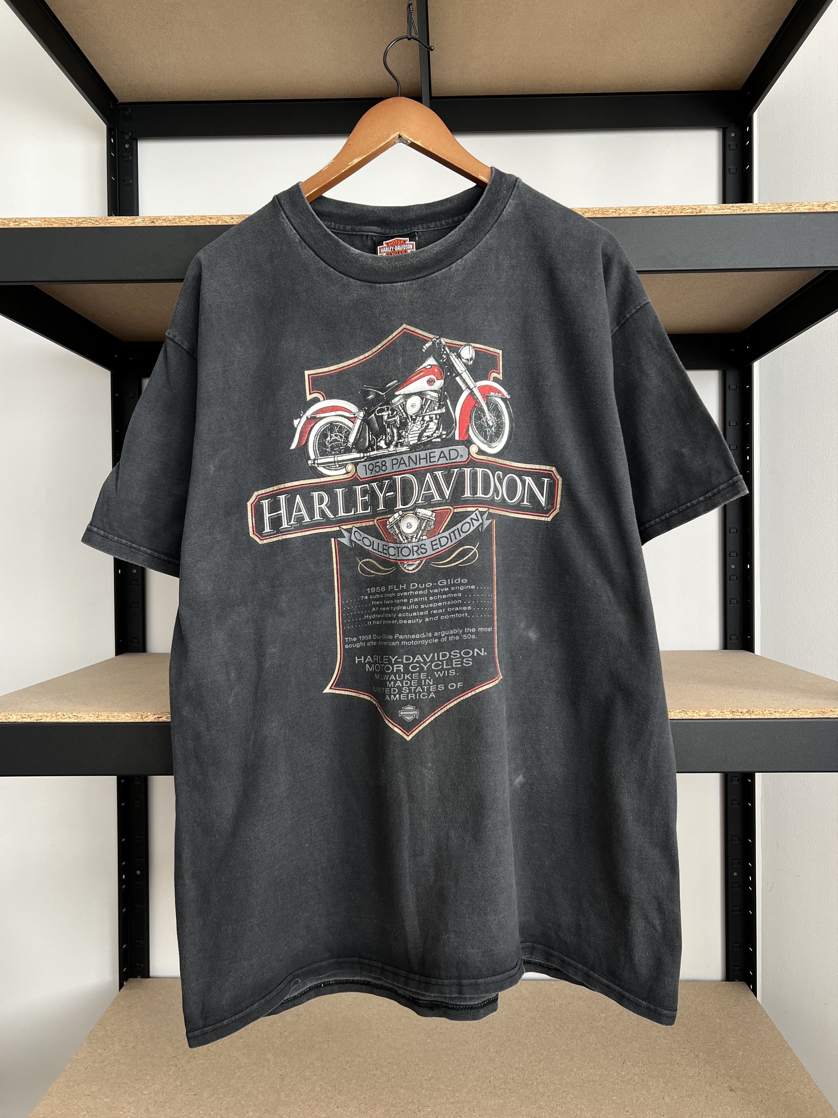 Harley Davidson Vintage 90s Harley Davidson 1958 Panhead Florida Black Tee Size US XL / EU 56 / 4 - 3 Thumbnail