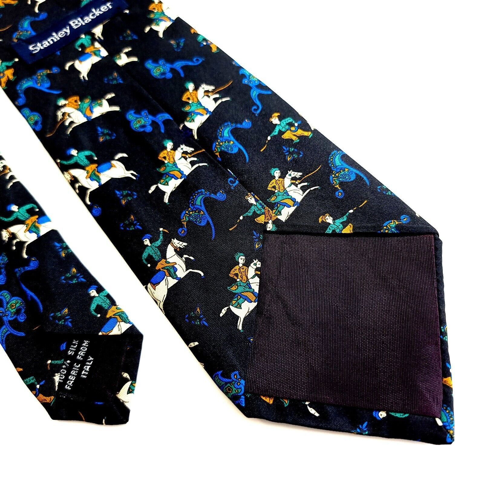 Stanley Blacker Stanley Blacker Black Jousting Print Wide Silk Tie Size ONE SIZE - 5 Thumbnail