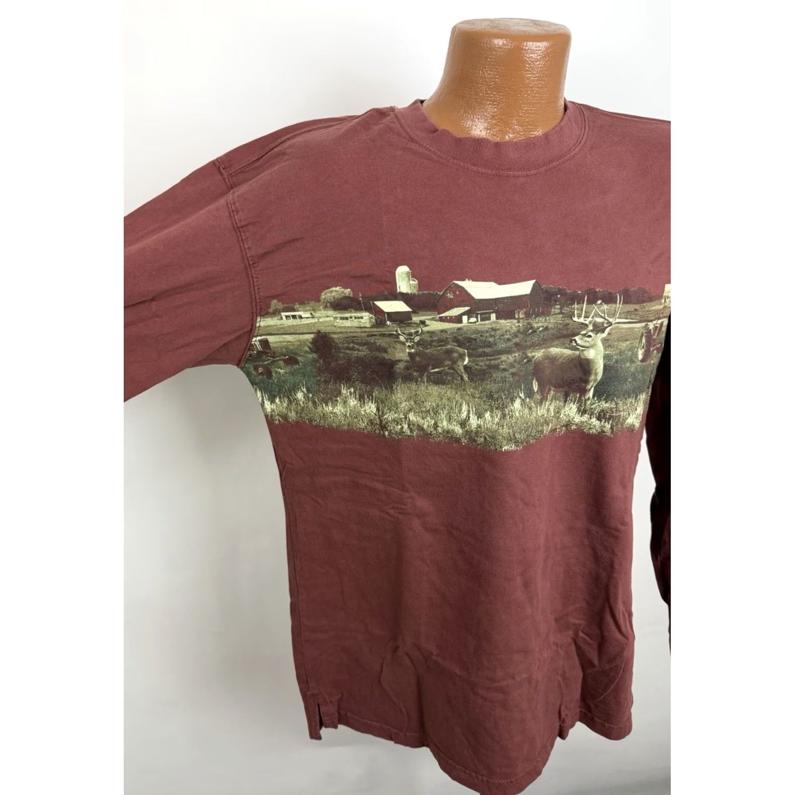 Etro Sun River Clothing Co. Shirt Mens Medium Red Ochre Brown Long Sleeve T-shirt Farming Retro Outdoor Nature Size US M / EU 48-50 / 2 - 5 Thumbnail