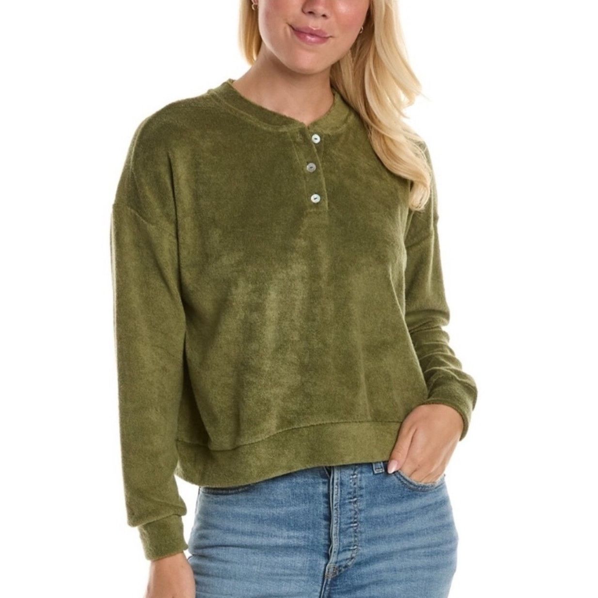 NWT DONNI. Green Henley Sweatshirt deals Top Medium