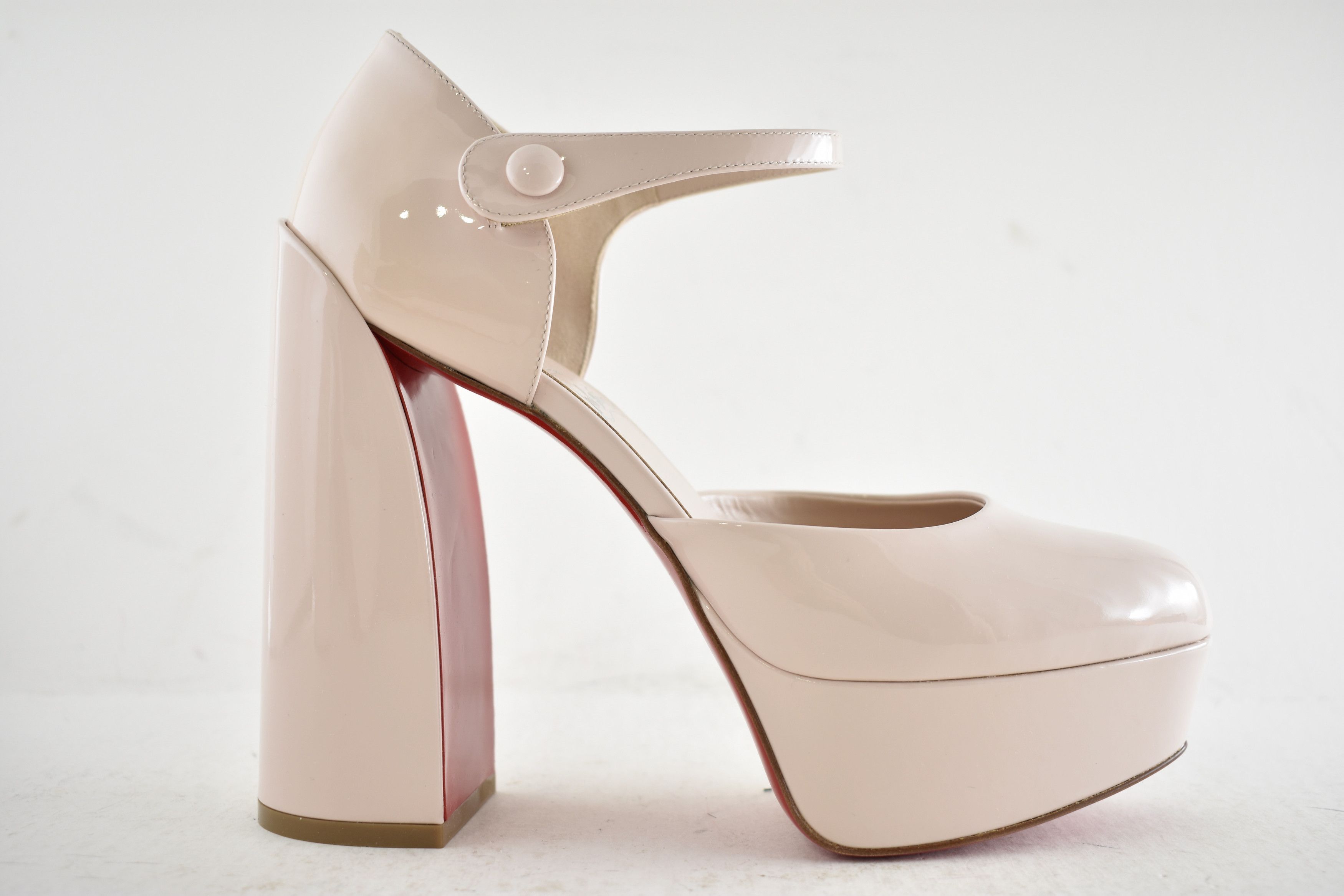 Christian Louboutin Movida MJ 130 Leche Patent Platform Block Heel Pump 37.5 Size US 7.5 / IT 37.5 - 2 Thumbnail