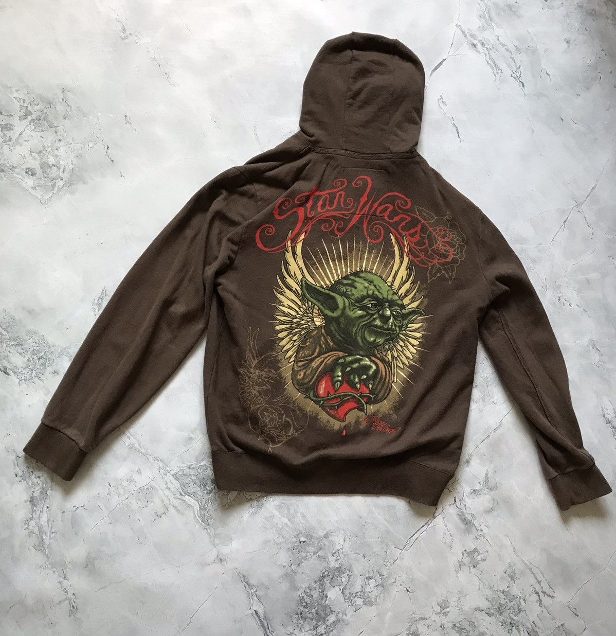 image of Vintage Ecko Unltd & Star Wars Yoda Brown Hoodie, Men's (Size Large)