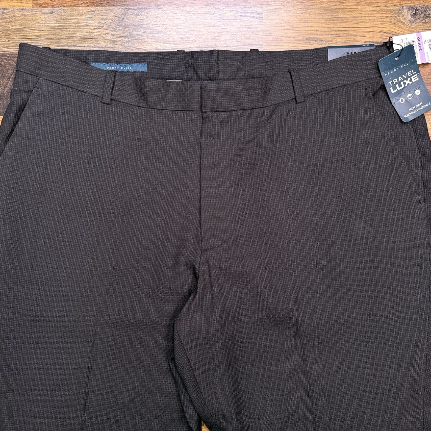 Perry Ellis Perry Ellis Travel Luxe Dress Pants Mens 38x30 Brown Polyester Blend Flat Front Straight Leg Regular Inseam 30 Zip Non Iron New Size US 38 / EU 54 - 2 Thumbnail