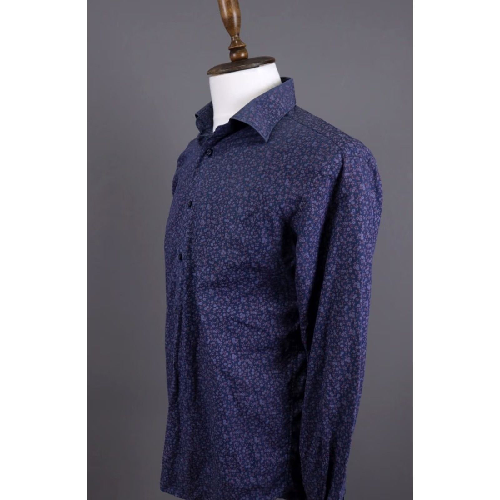 Vintage Camiceria Partenopea Blue Floral Long Sleeve Shirt L Men Button-Up Dress Shirt Size 42R - 6 Thumbnail