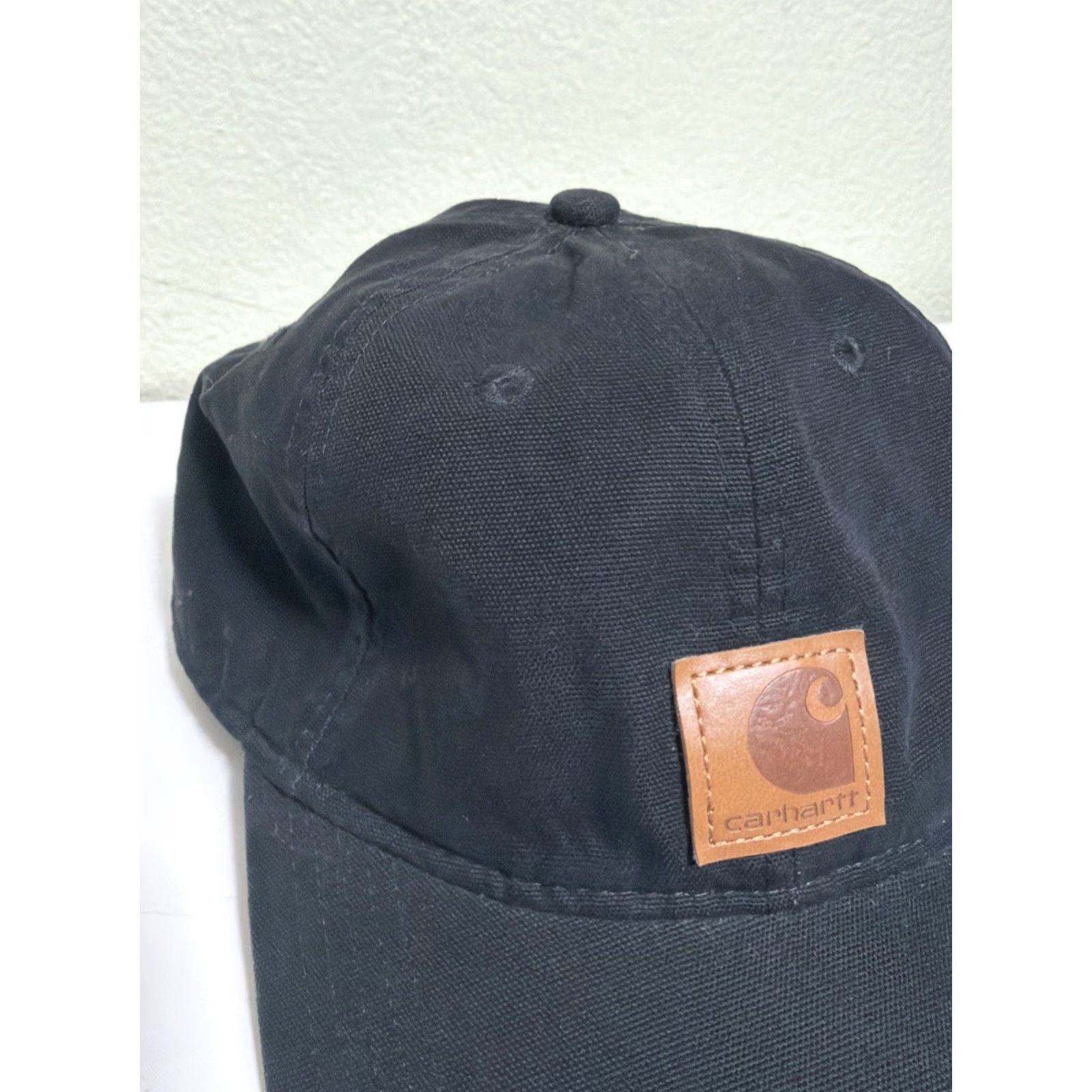 Carhartt Carhartt Hat Strapback Black Leather Patch Adjustable Hook Loop Hat Mens One Size Baseball Cap Size ONE SIZE - 5 Thumbnail