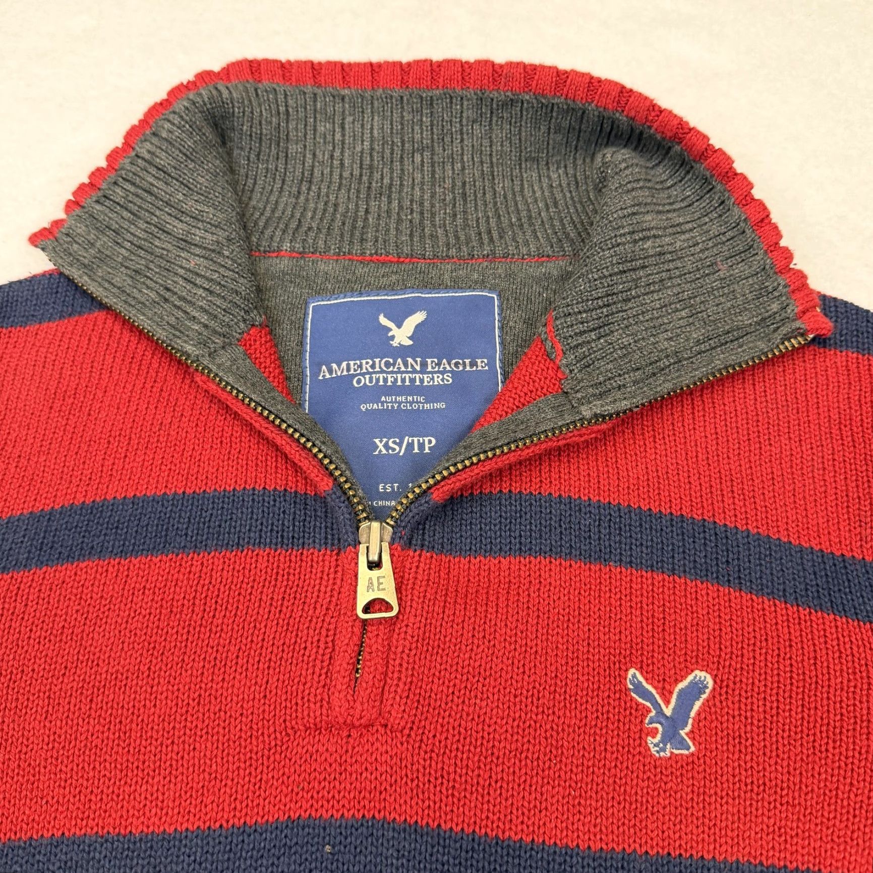 American Eagle Outfitters Rugby Striped 1/4 Zip Pullover Adult XS American Eagle Outfitters Knit Mock Neck Sweater Long Sleeve Casual Red Mens XS Size US XS / EU 42 / 0 - 5 Thumbnail