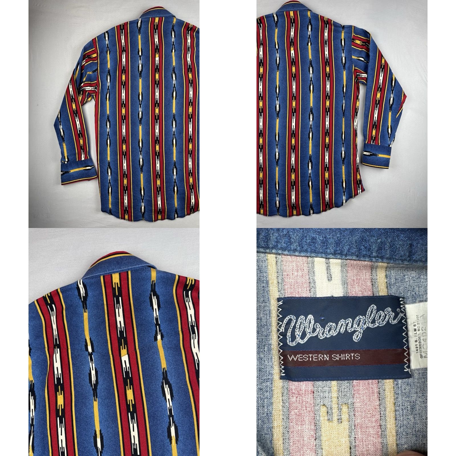 Wrangler VINTAGE Wrangler Aztec Stripe Pearl Snap Shirt Blue M Mens Wrangler Shirt Size US M / EU 48-50 / 2 - 8 Thumbnail