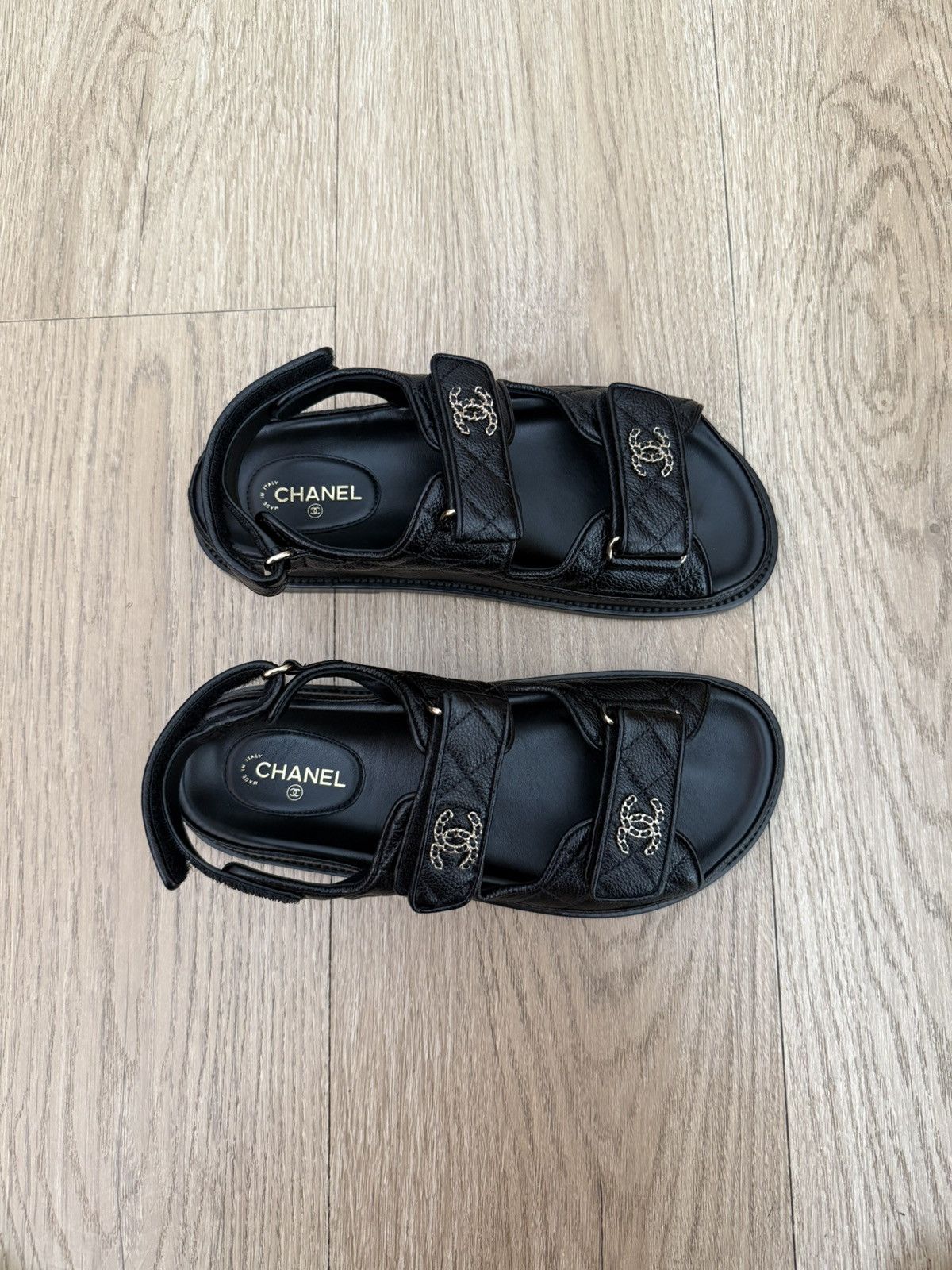 Chanel Chanel Black Caviar Logo Sandals Sz.37,5 Size US 7.5 / IT 37.5 - 2 Thumbnail