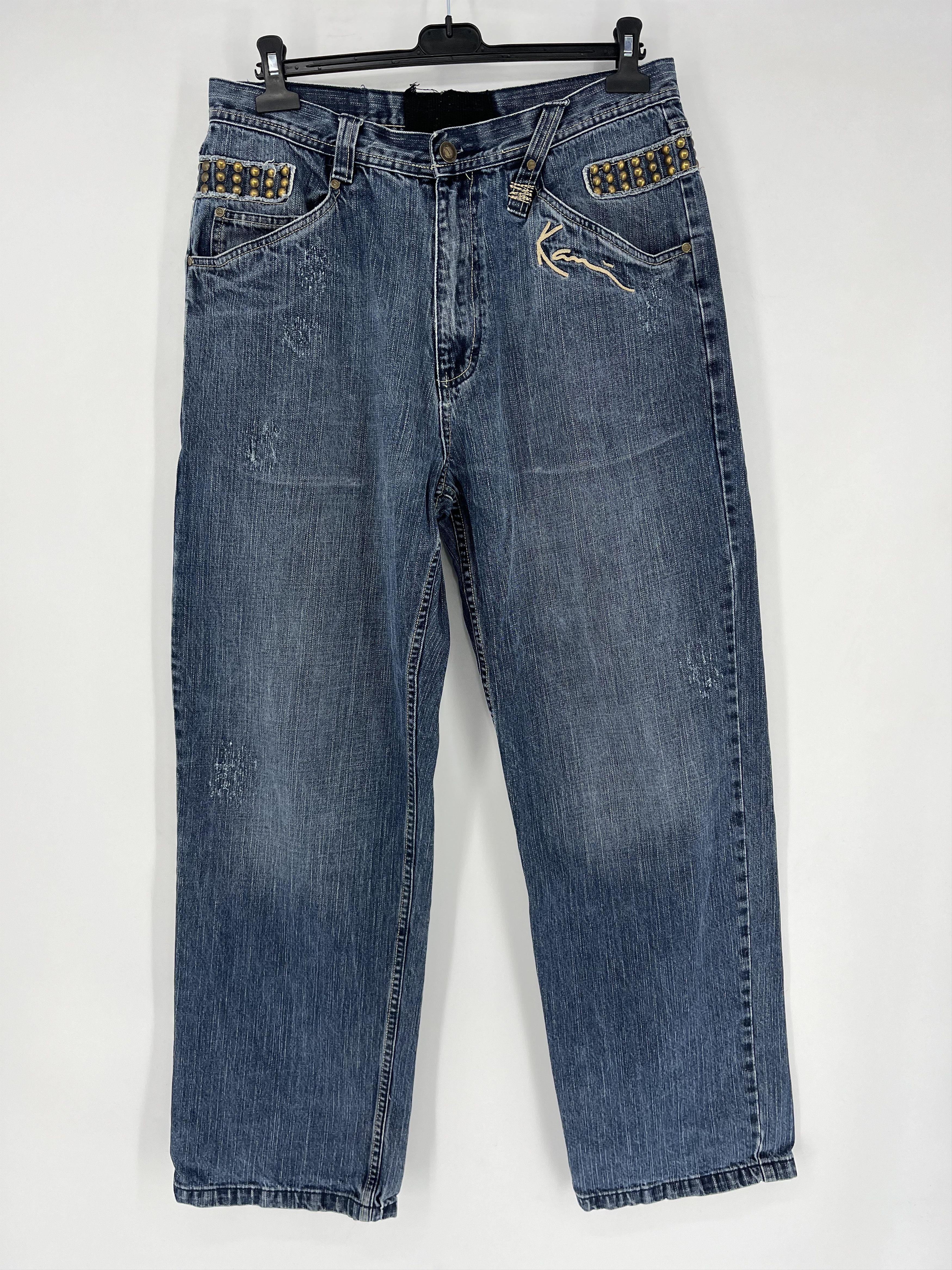 Japanese Brand Vintage Karl Kani Baggy Rap Jeans Rivet Stud Big Logo Size34 Size US 34 / EU 50 - 1 Thumbnail