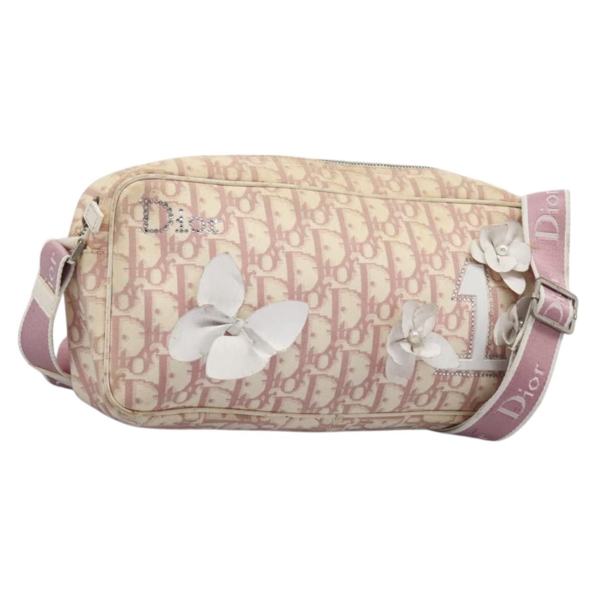 Dior Trotter Canvas Shoulder Bag Silver Pink, Women's