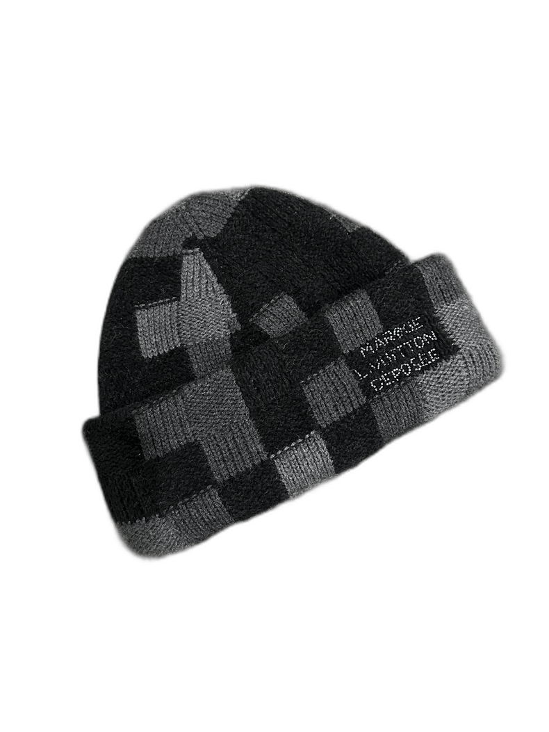 Stylish Black and Gray Checker Pattern Beanie-2507