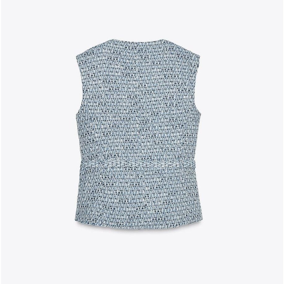Zara ZARA Blue Textured Vest NWT Size XL / US 12-14 / IT 48-50 - 14 Thumbnail