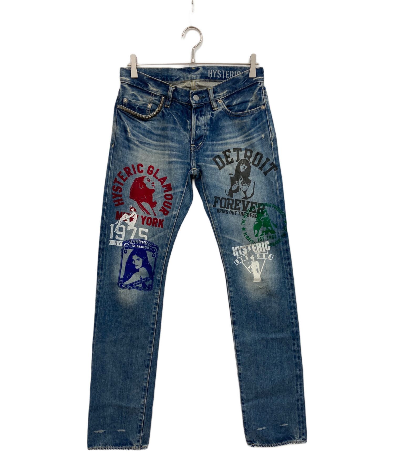 Hysteric Glamour Hysteric Glamour Printed/ Studded Denim Pants Indigo 29 Size US 31 - 1 Thumbnail