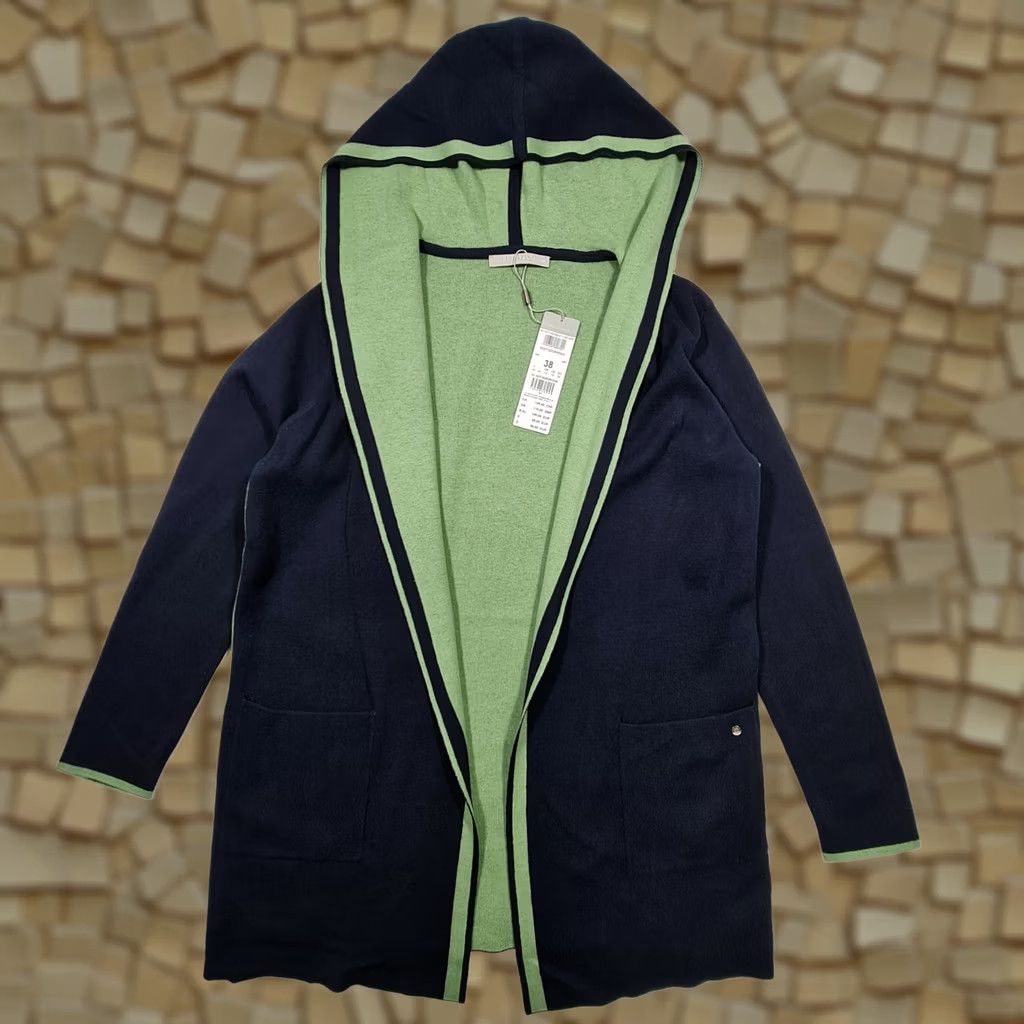 CO Betty & Co Cardigan Womens Hooded Navy Blue 12 UK Cotton Knit Open Front Long Sleeve Logo Jumper Modern Elegant Women’s 12 Size XL / US 12-14 / IT 48-50 - 1 Thumbnail