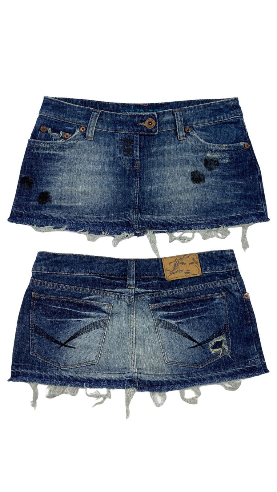 image of River Island x Vintage Y2K Style Extra Mini Skirt Washed Distressed in Denim, Women's (Size 32)