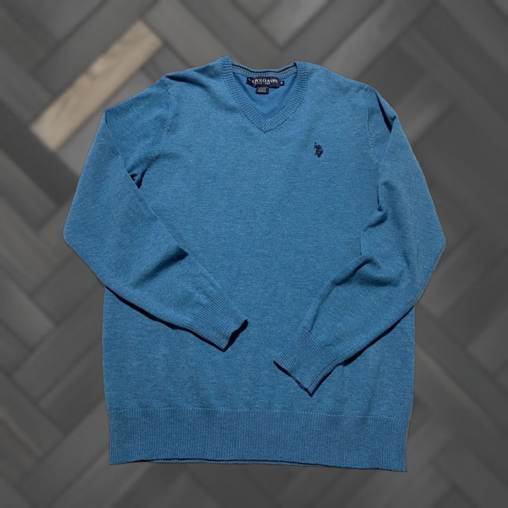 U.S. Polo Assn. US Polo Assn Mens Sweater V-Neck Heathered Blue S Embroidered Logo Long Sleeve Size US S / EU 44-46 / 1 - 1 Thumbnail