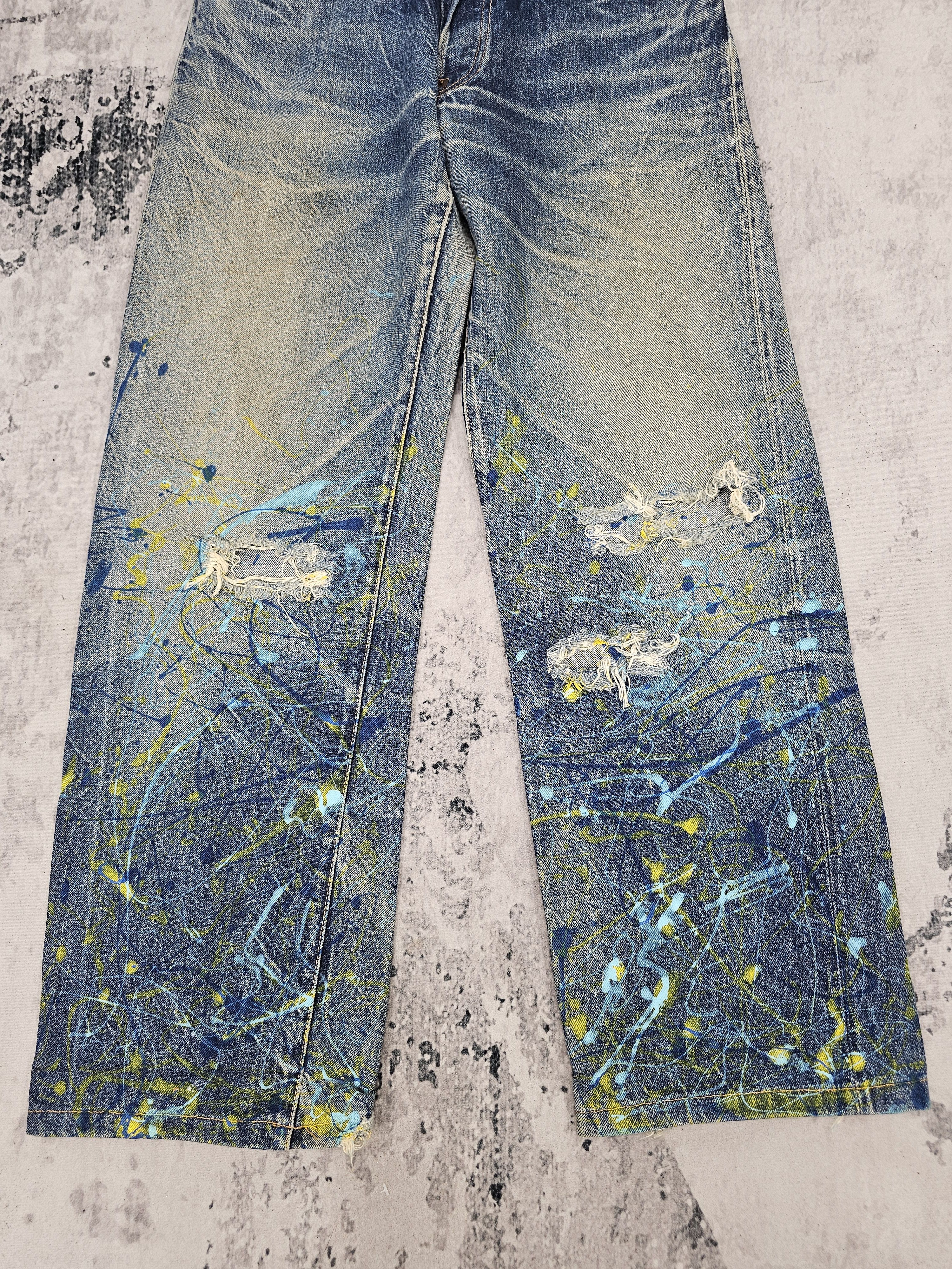 Japanese Brand ACOUSTIC Selvedge Redline Paint Splash Ripped Jeans JB0315 Size US 32 / EU 48 - 5 Thumbnail