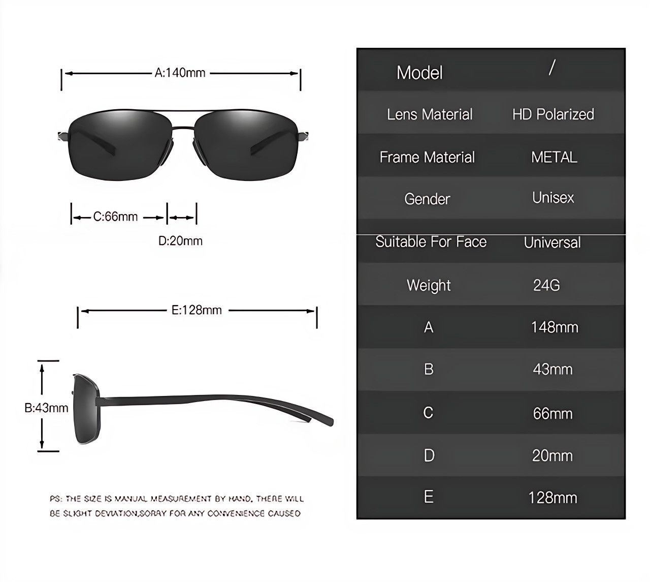 Other HD Polarized Metal Sunglasses Men Women UV400 Classic Black Size ONE SIZE - 7 Thumbnail