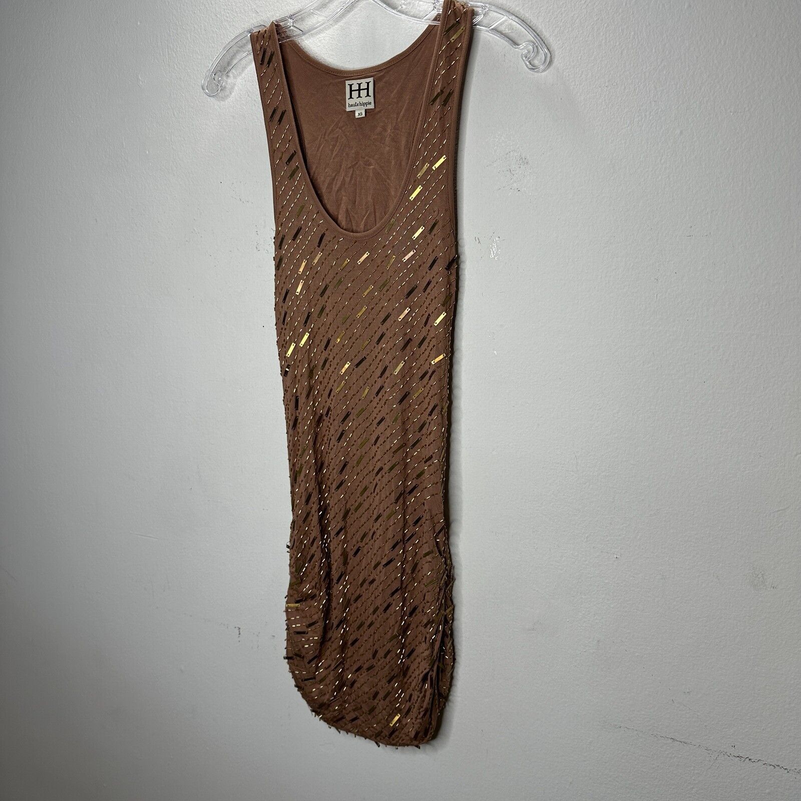 Haute Hippie Haute Hippie Brown Tank Mini Side Ruche Gold Bead Adornment Size XS / US 0-2 / IT 36-38 - 2 Thumbnail