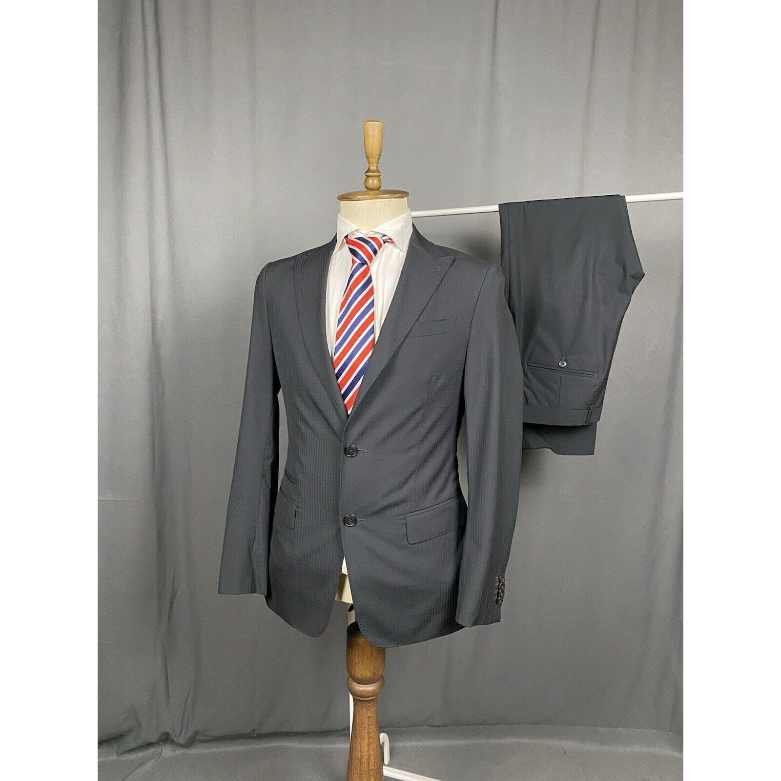Z Zegna Zegna Men's Black Wool 2 Piece Slim Fit Suit Size 46 Size 46R - 2 Thumbnail